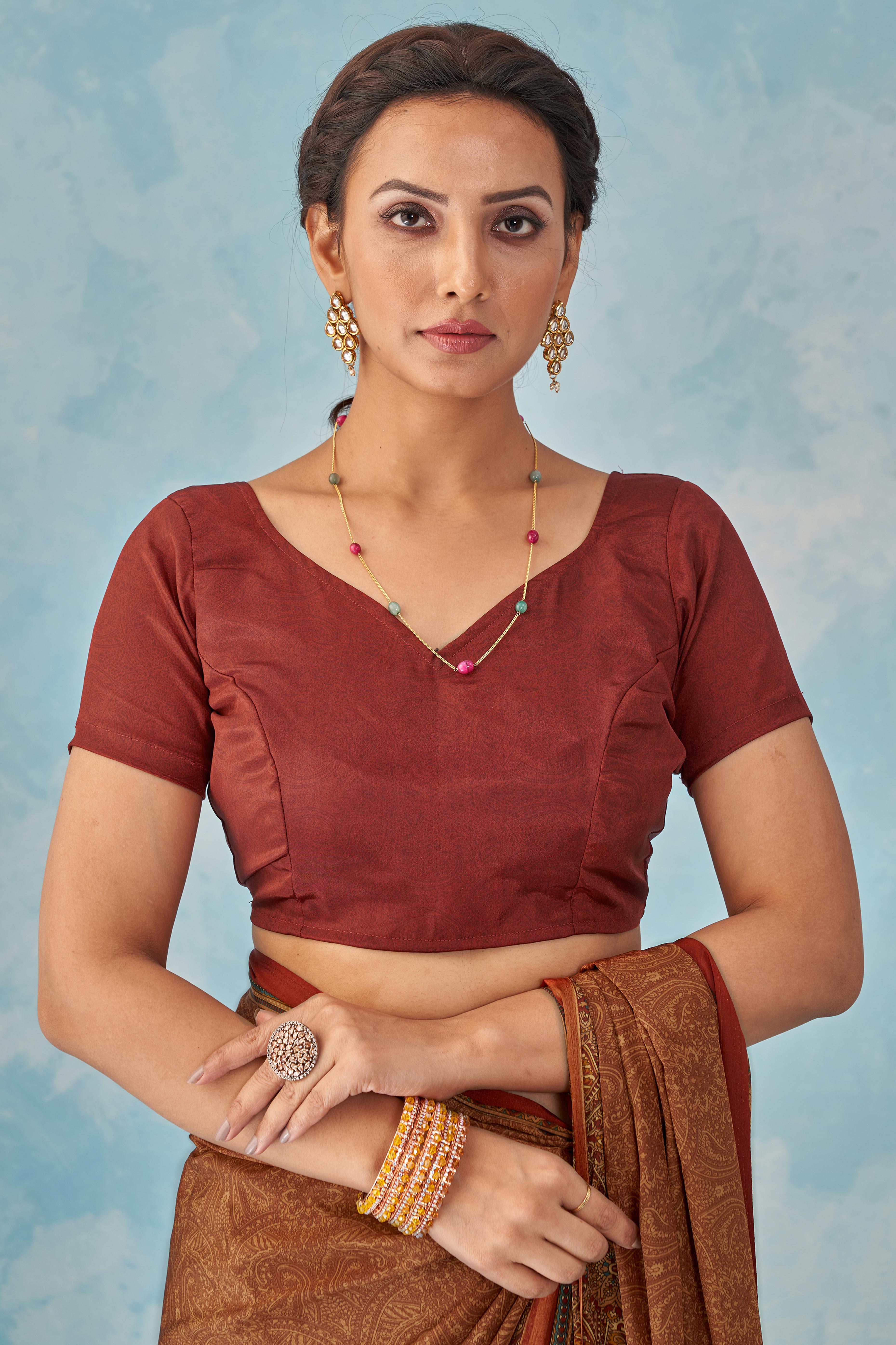 Lightweight Peach Paisley Printed Saree in Luxurious Silk Crepe