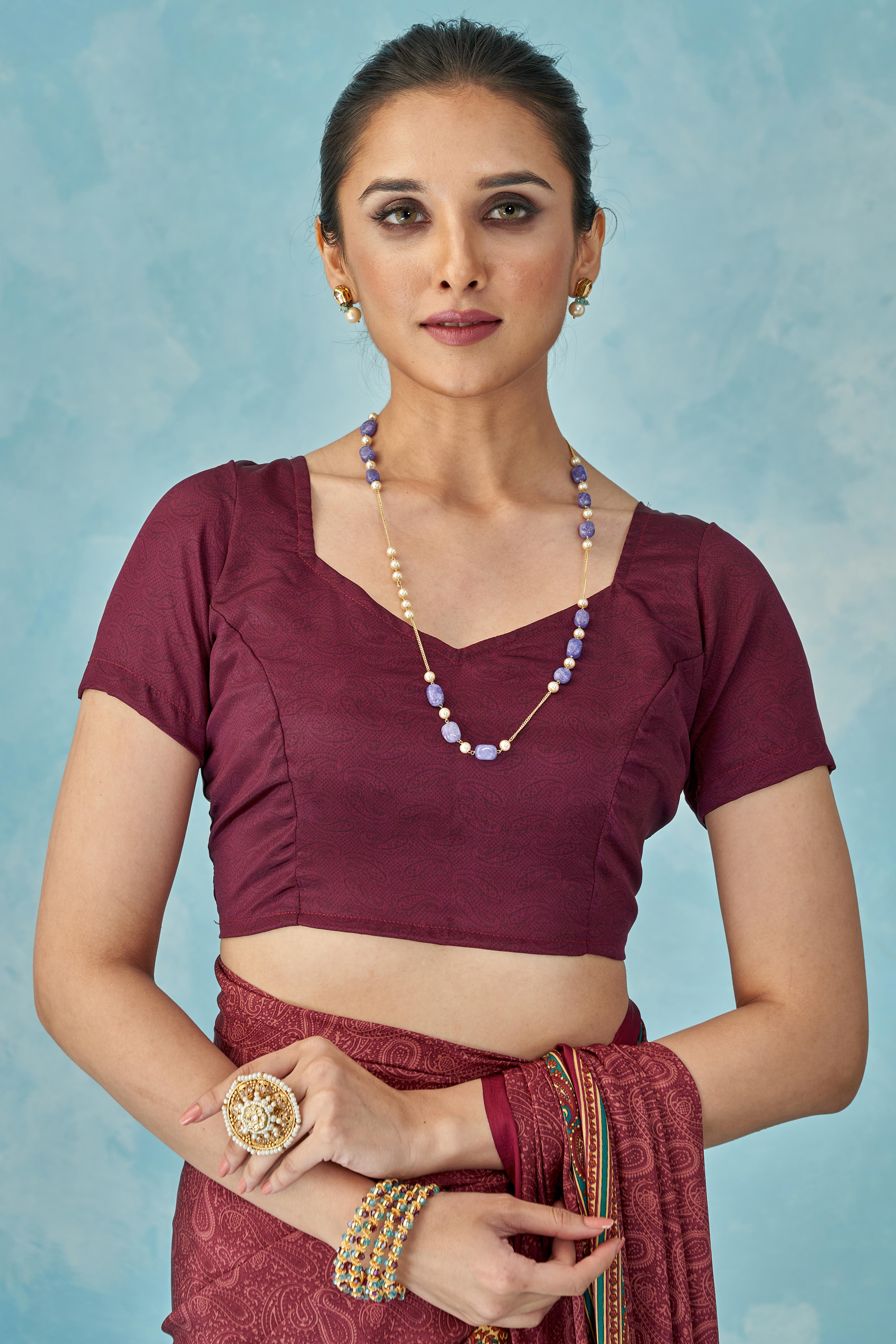 Lightweight Purple Paisley Printed Saree in Luxurious Silk Crepe