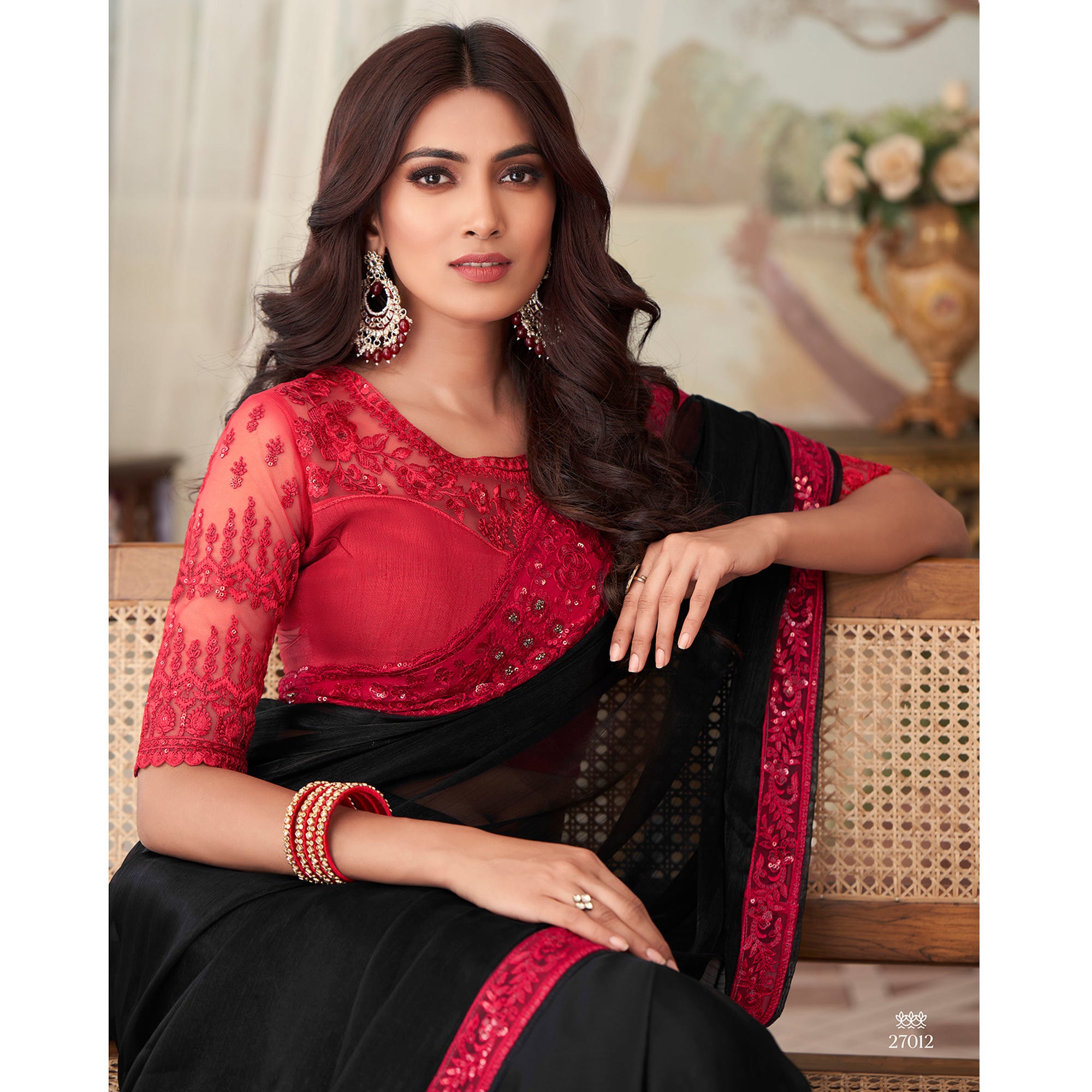 Black Sequins Embroidered Georgette Saree