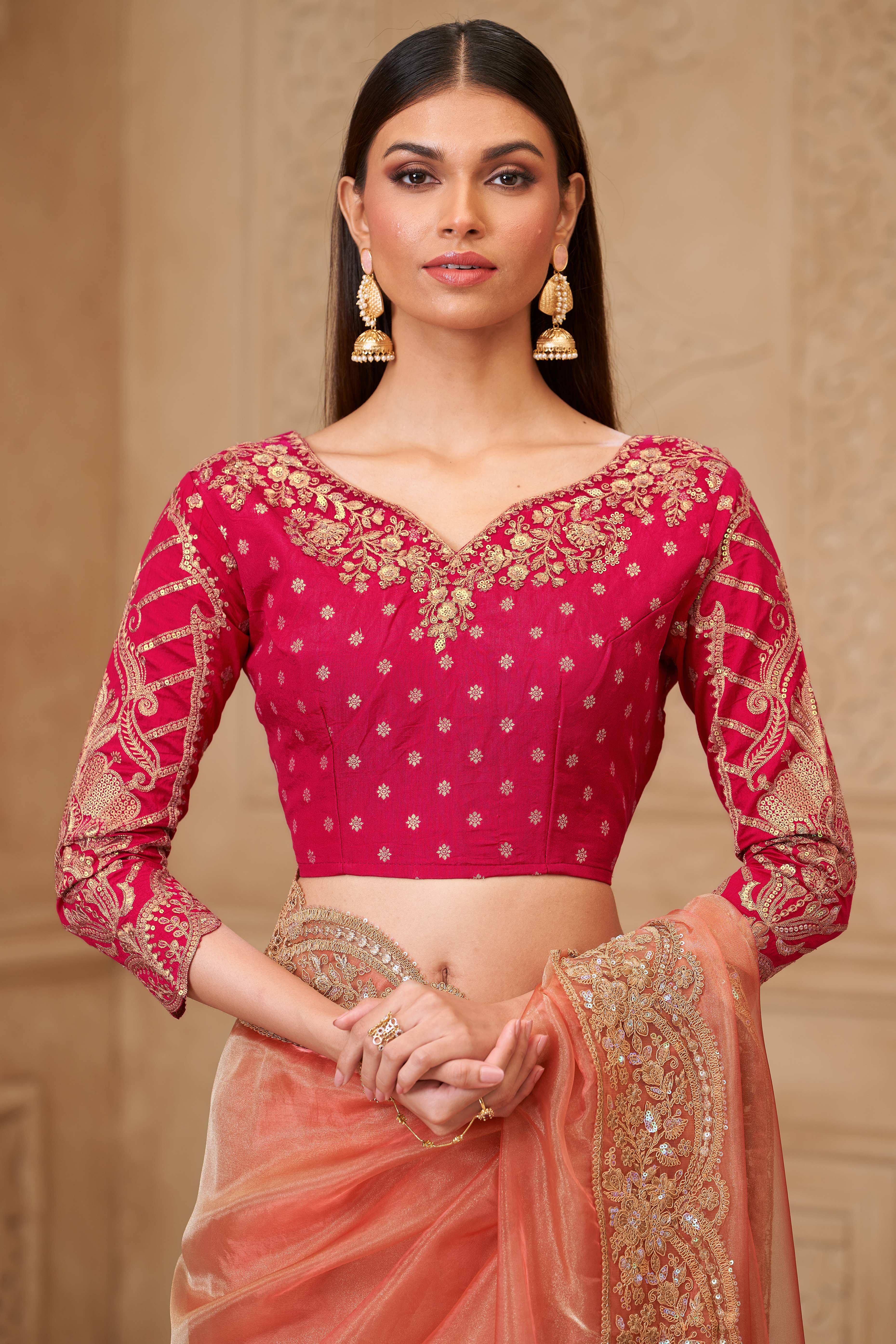 Shimmering Orange Georgette Saree with Graceful Thread Embellishment and Sequins