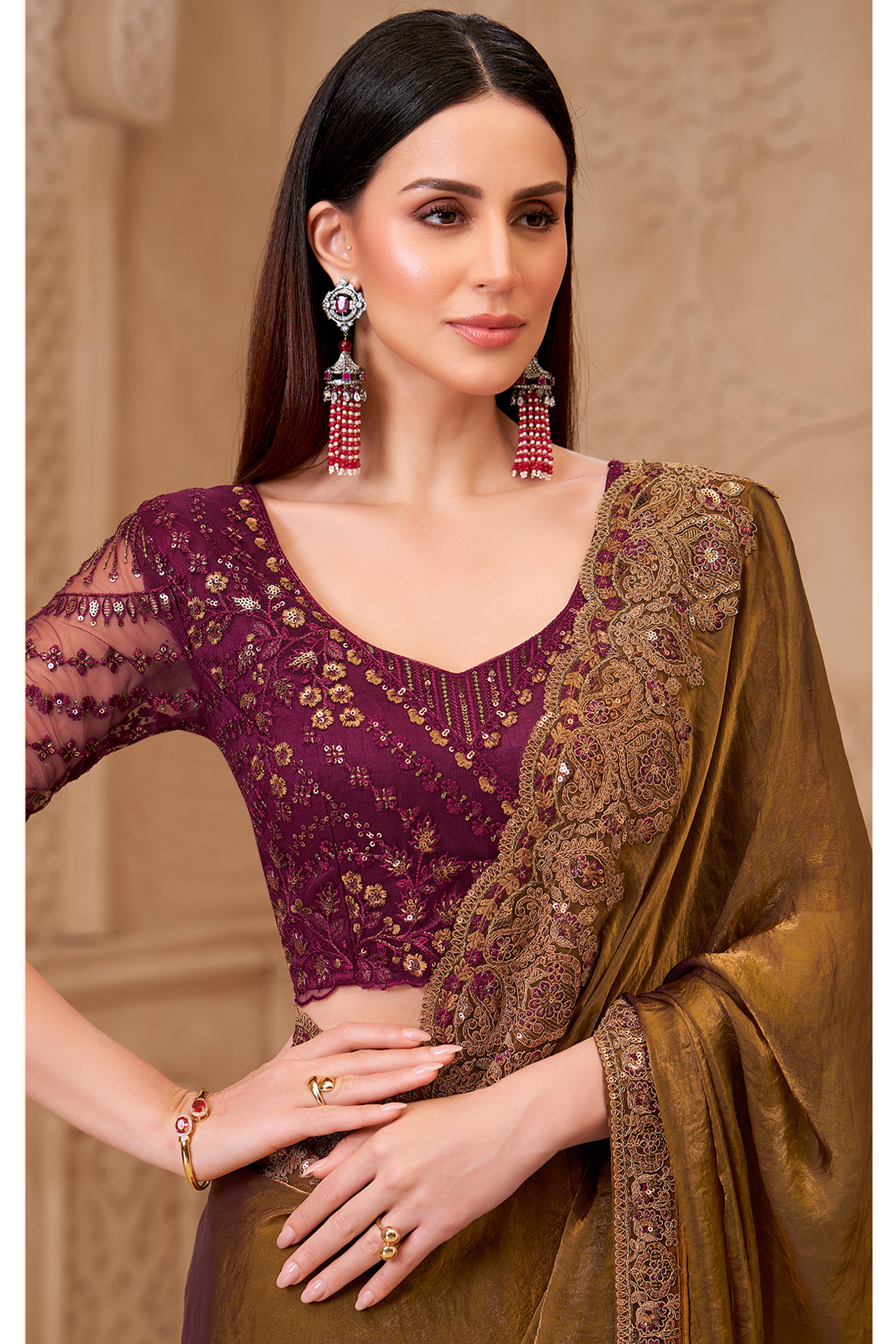 Shimmering Mehendi Green Georgette Saree with Graceful Thread Embellishment and Sequins