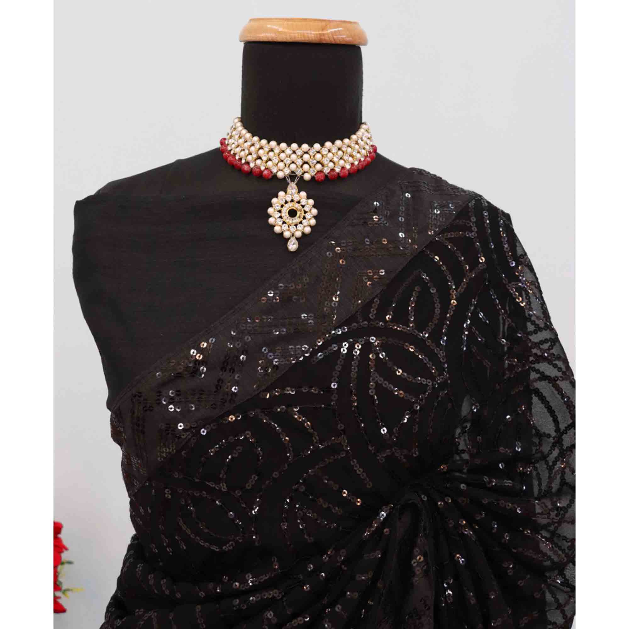 Black Georgette Saree with Dazzling Sequin Embellishment