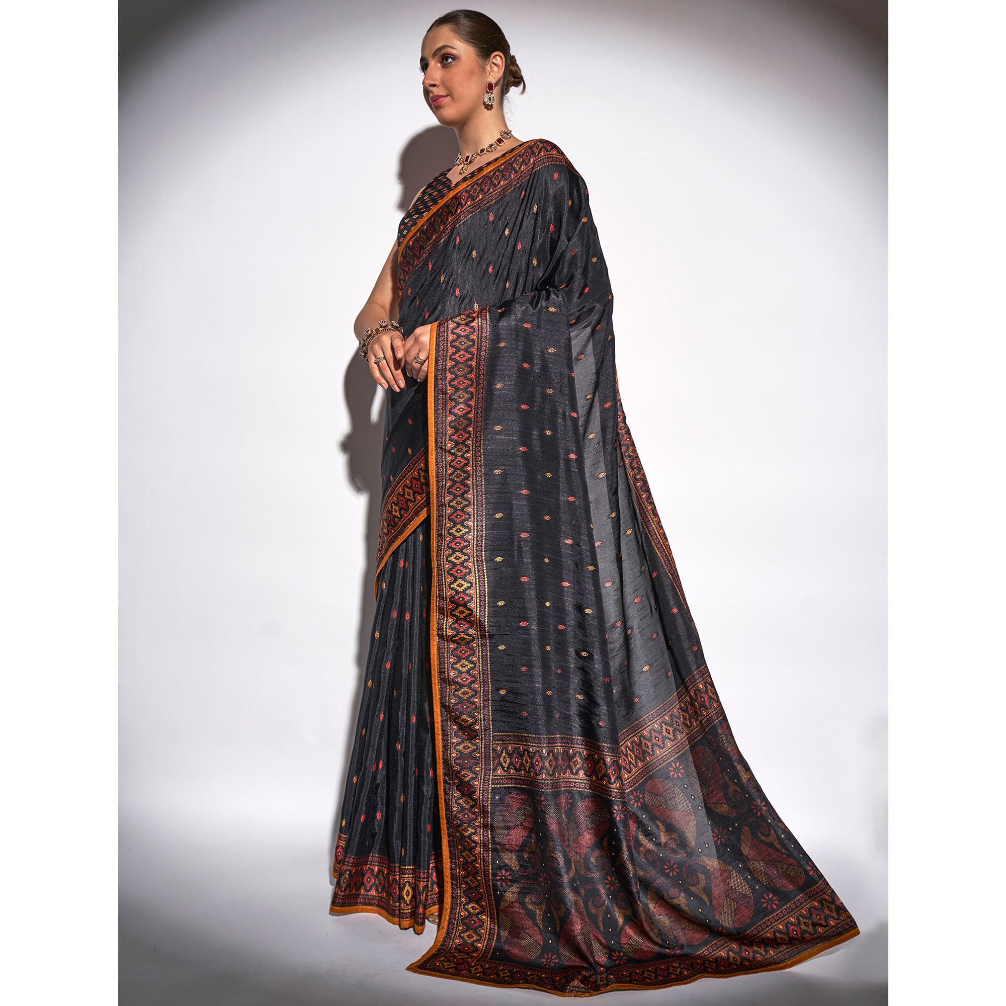 Black Foil Print Georgette Fabric Saree