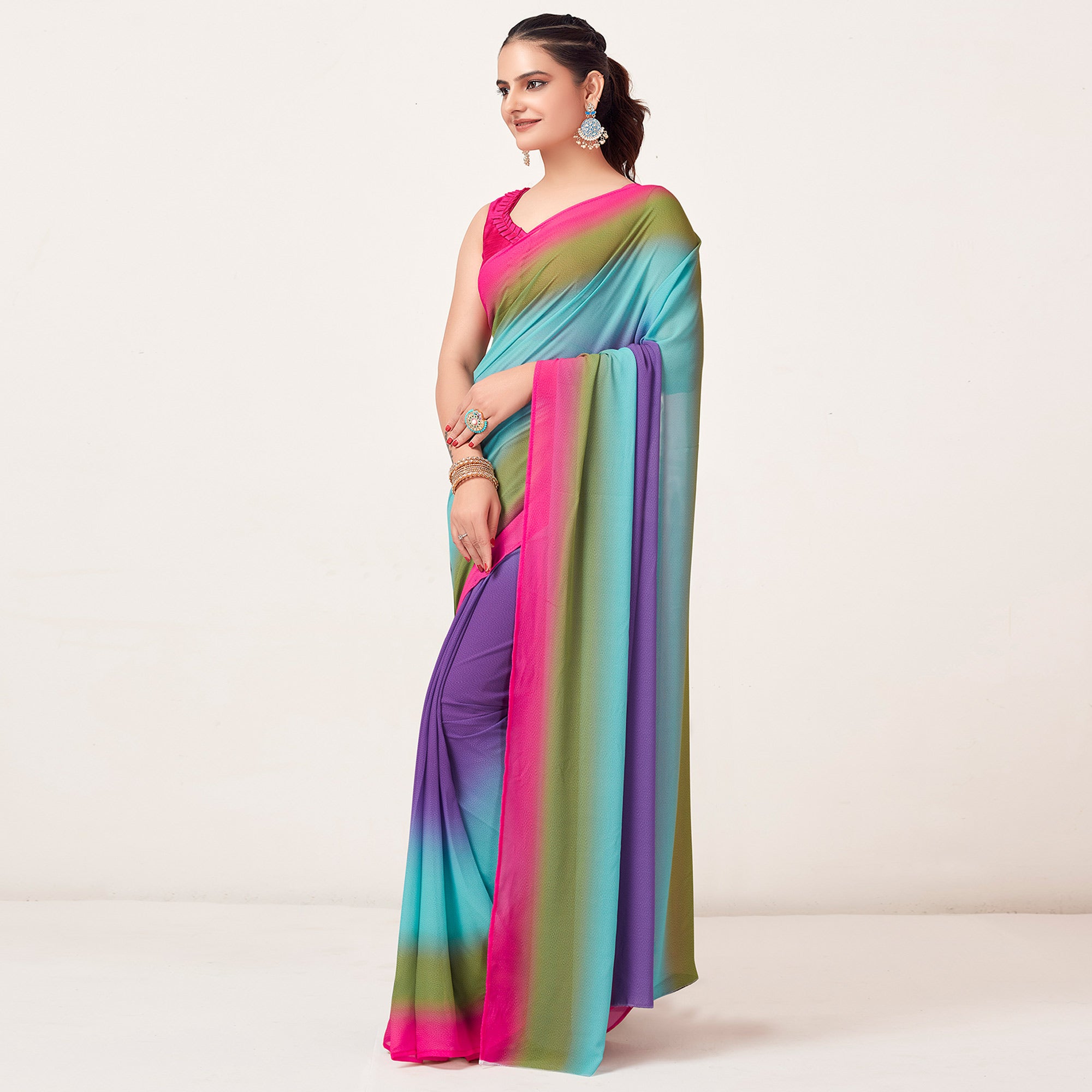 Multicolor Printed Georgette Saree