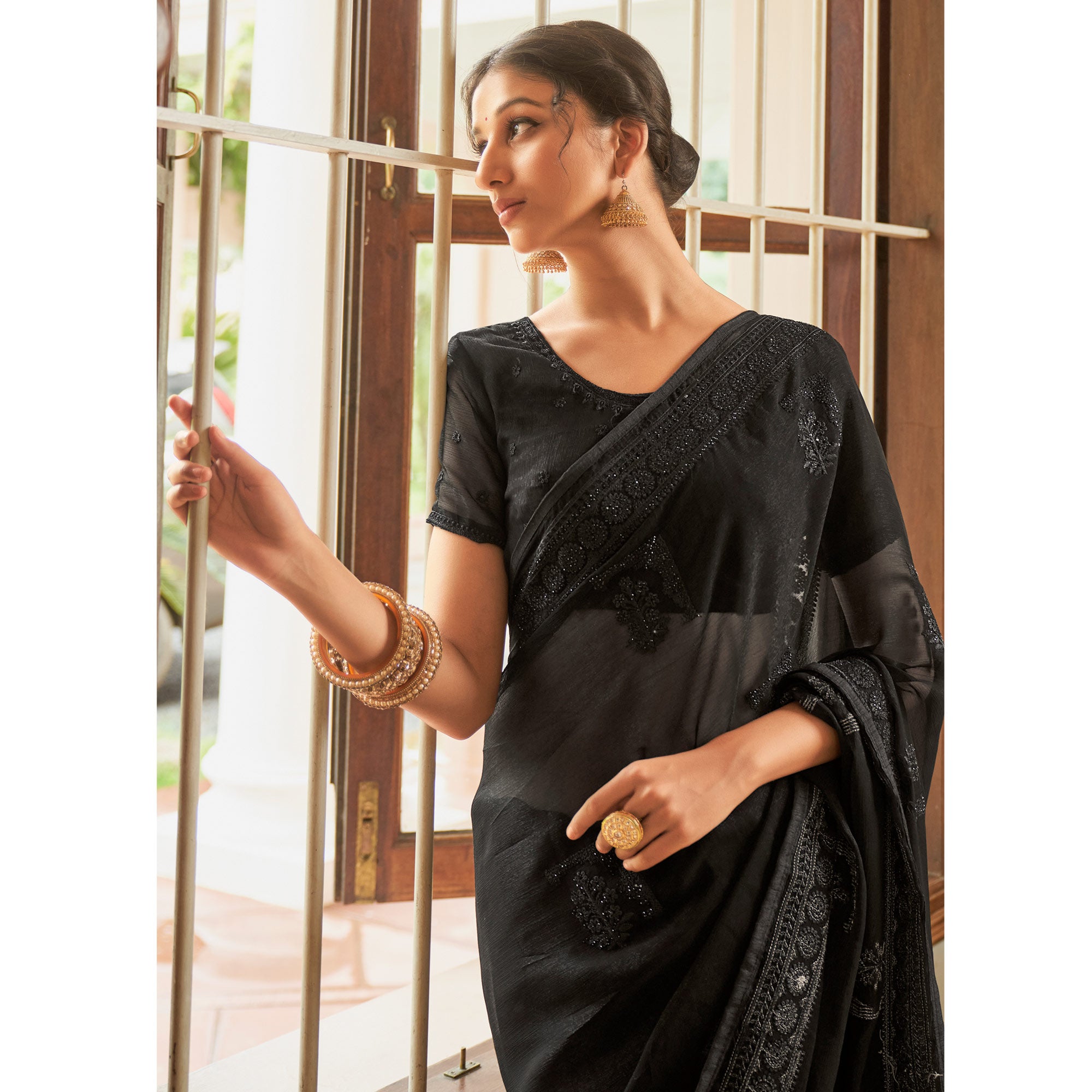 Black Embroidered Georgette Saree