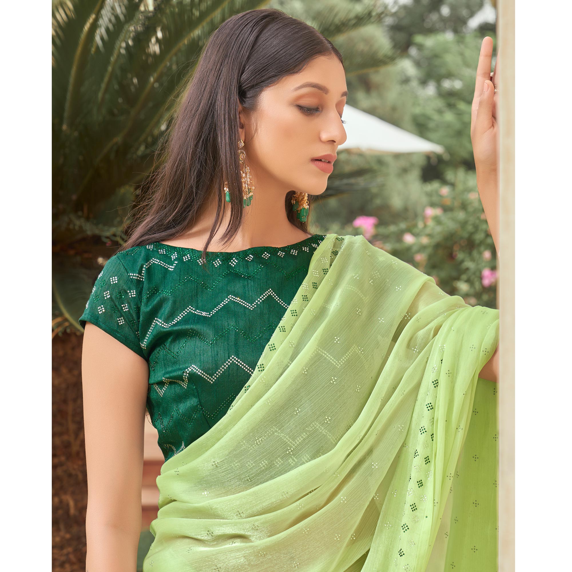 Green Embroidered Tissue Saree