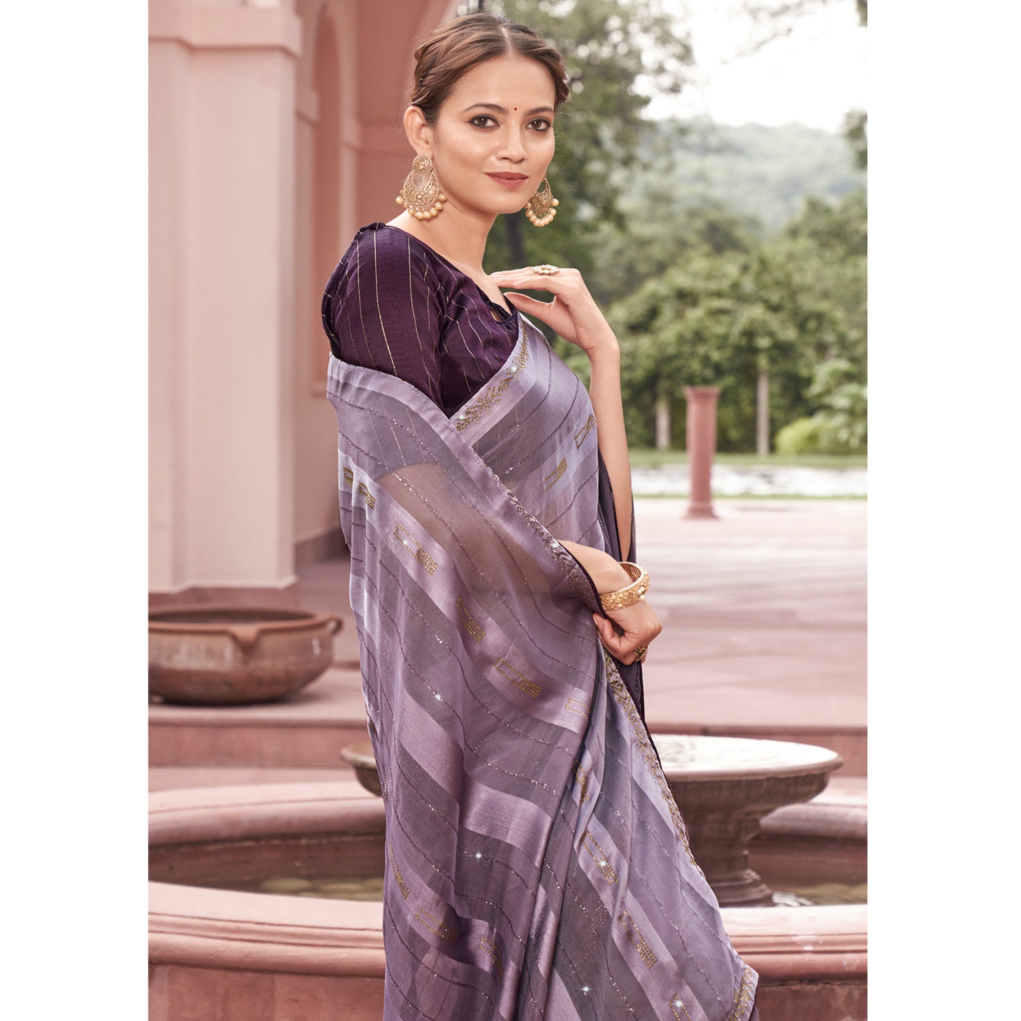 Violet Swarovski Work Georgette Saree