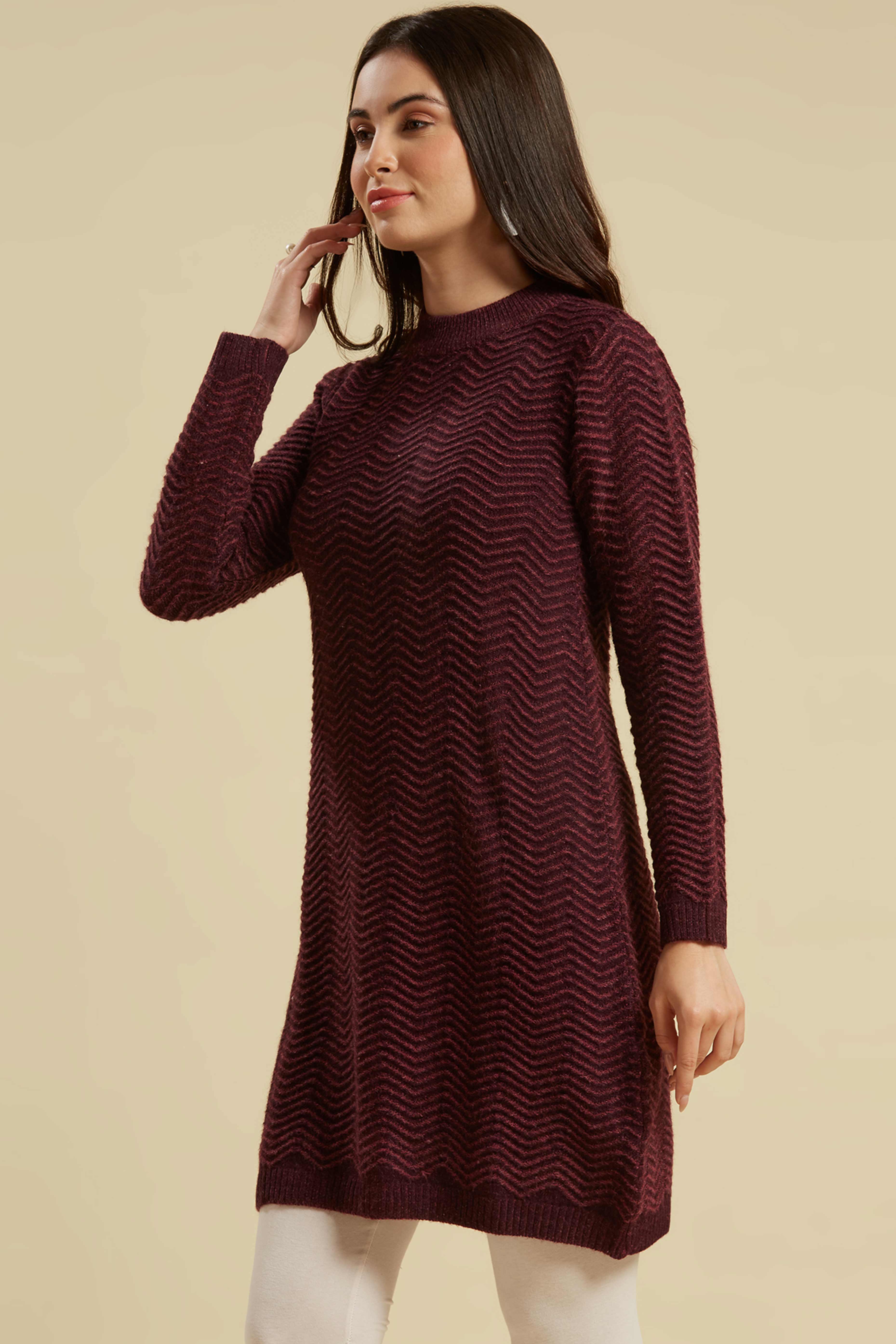 Wine Woven Woolen Straight Kurti