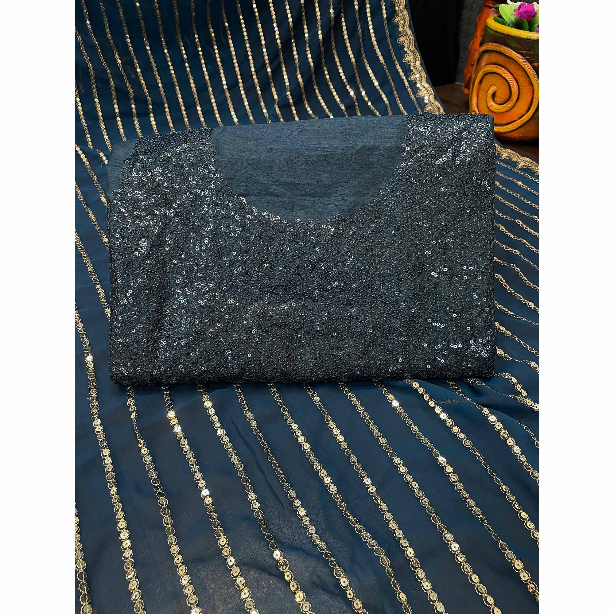 Morpich Sequins Embroidered Georgette Saree