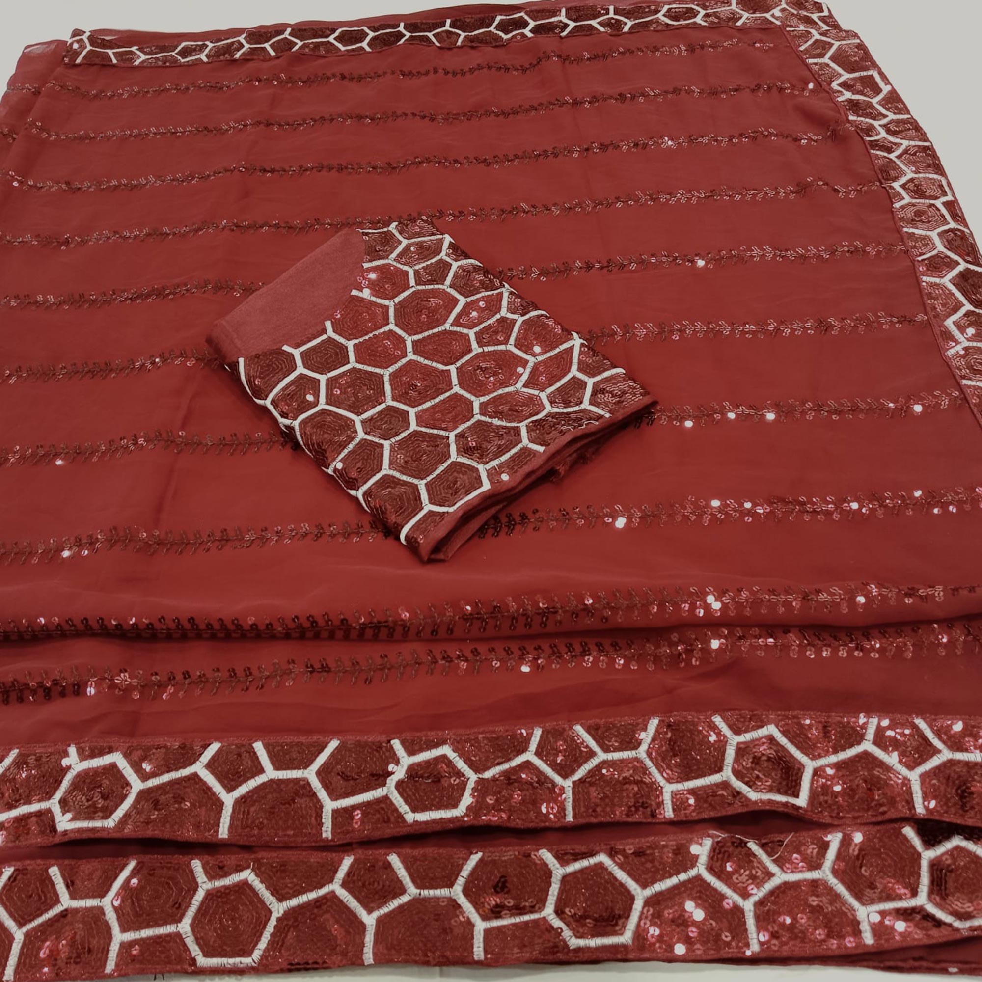 Maroon Sequins Embroidered Georgette Saree