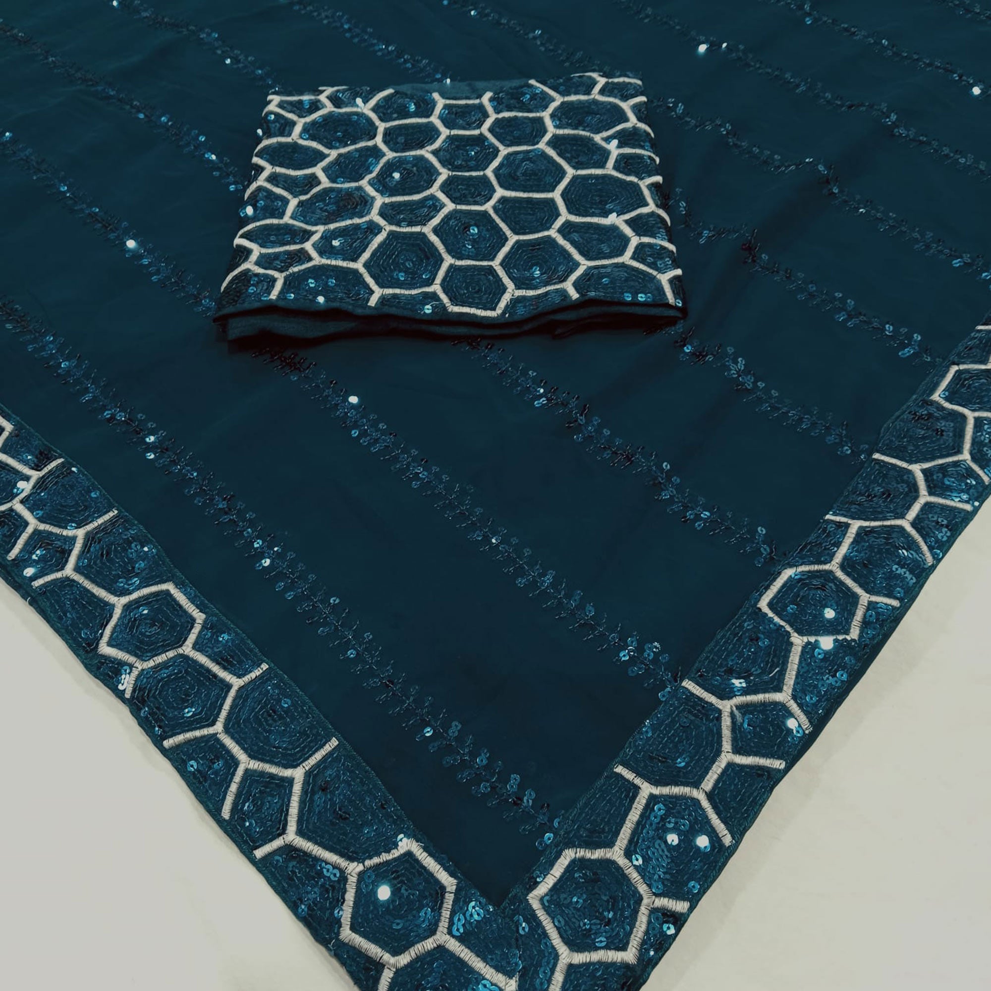Blue Sequins Embroidered Georgette Saree