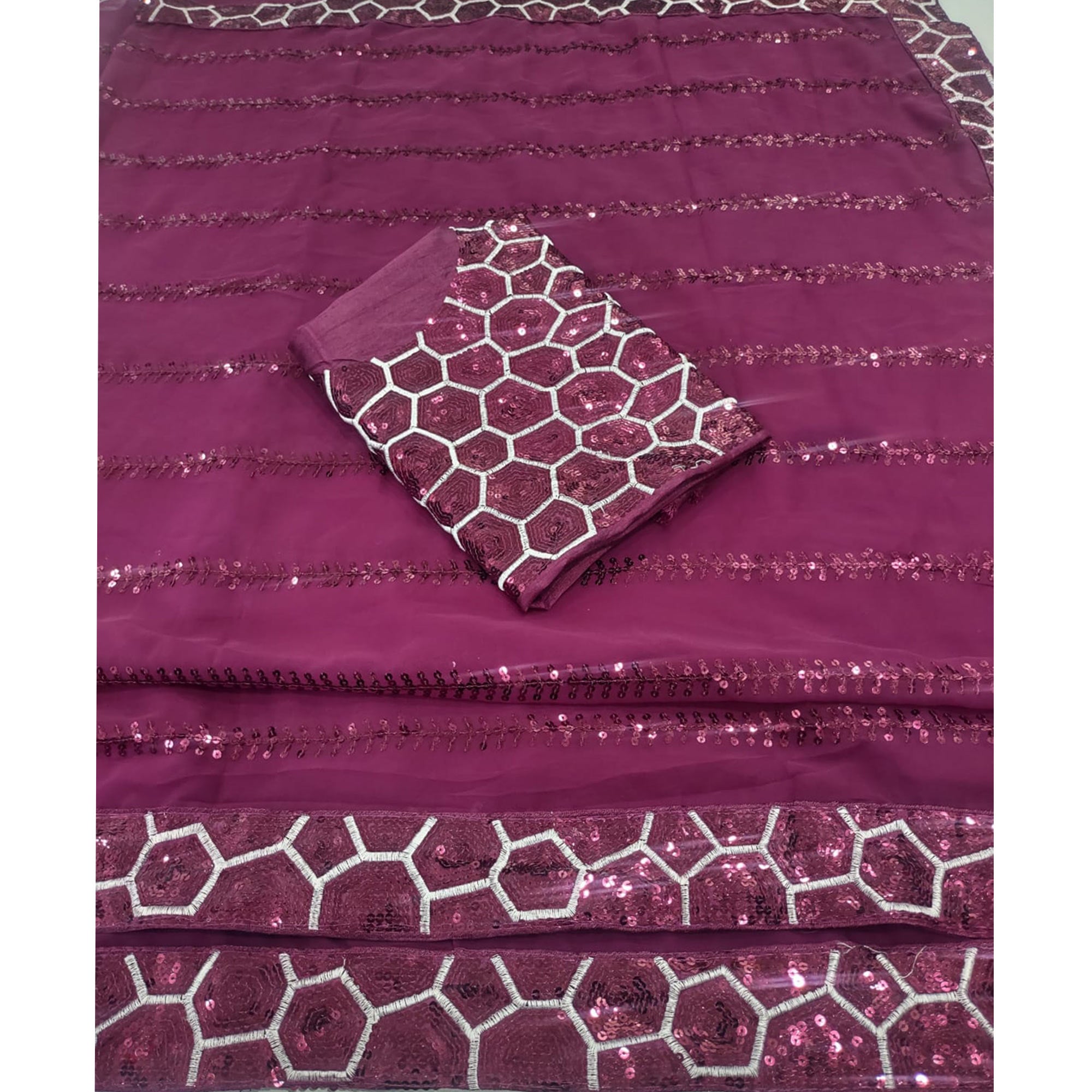 Wine Sequins Embroidered Georgette Saree