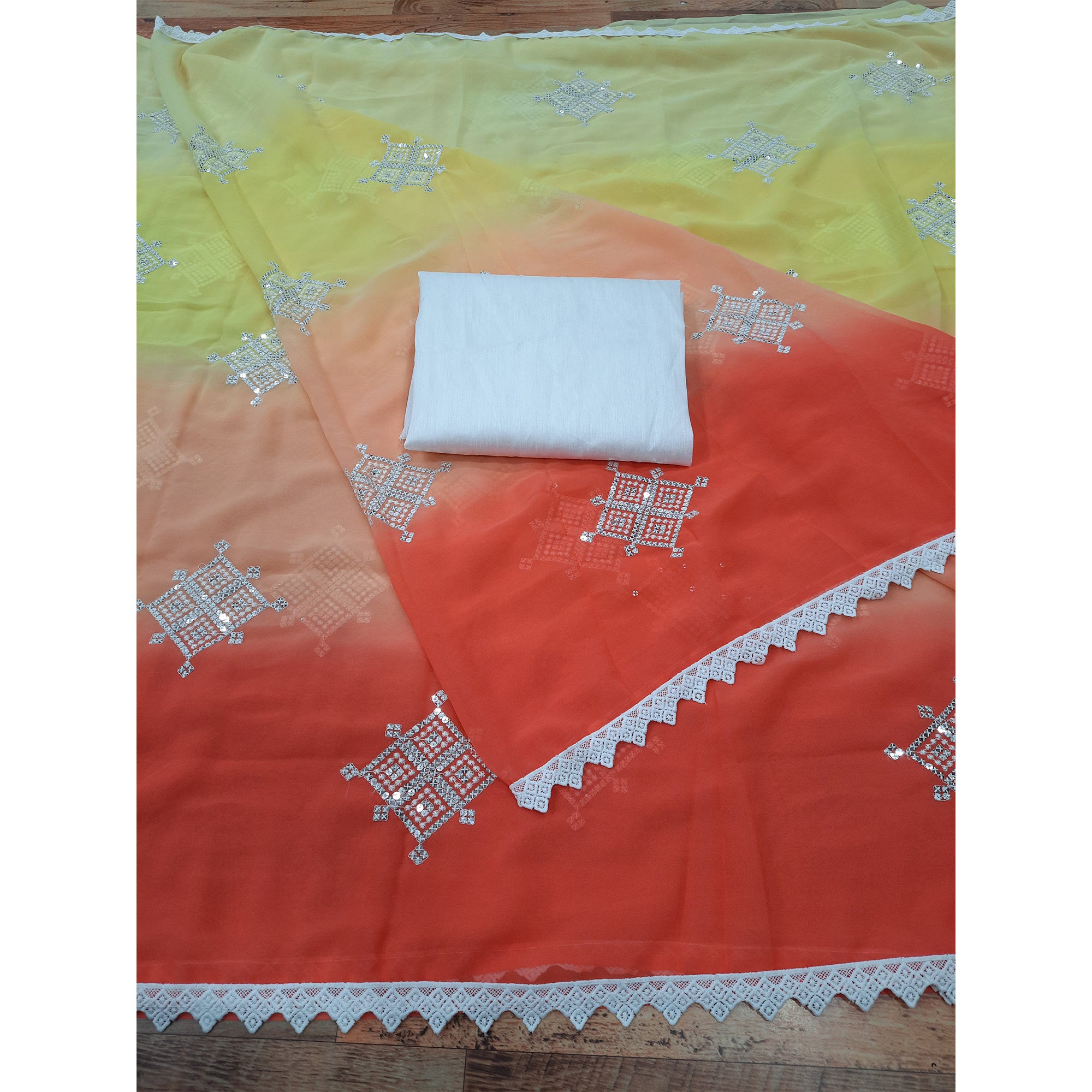 Multicolor Sequins Embroidered Georgette Saree