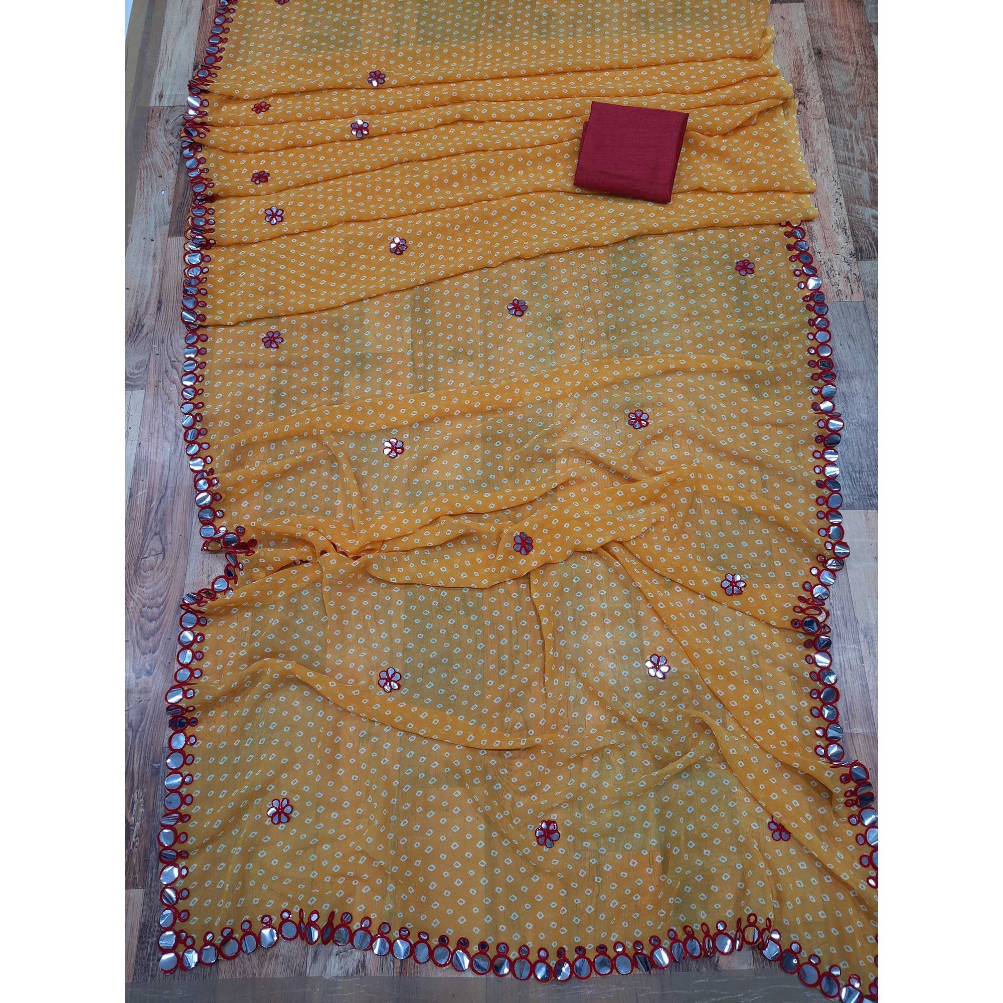 Yellow Bandhani Printed Georgette Saree