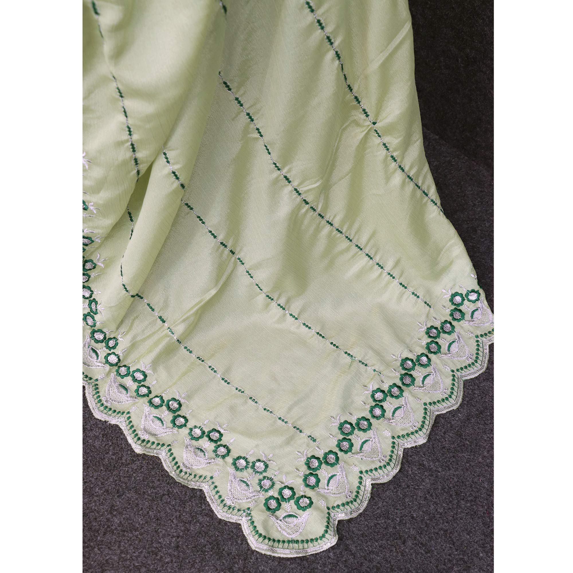 Pista Green Sequins Embroidered Chinon Saree
