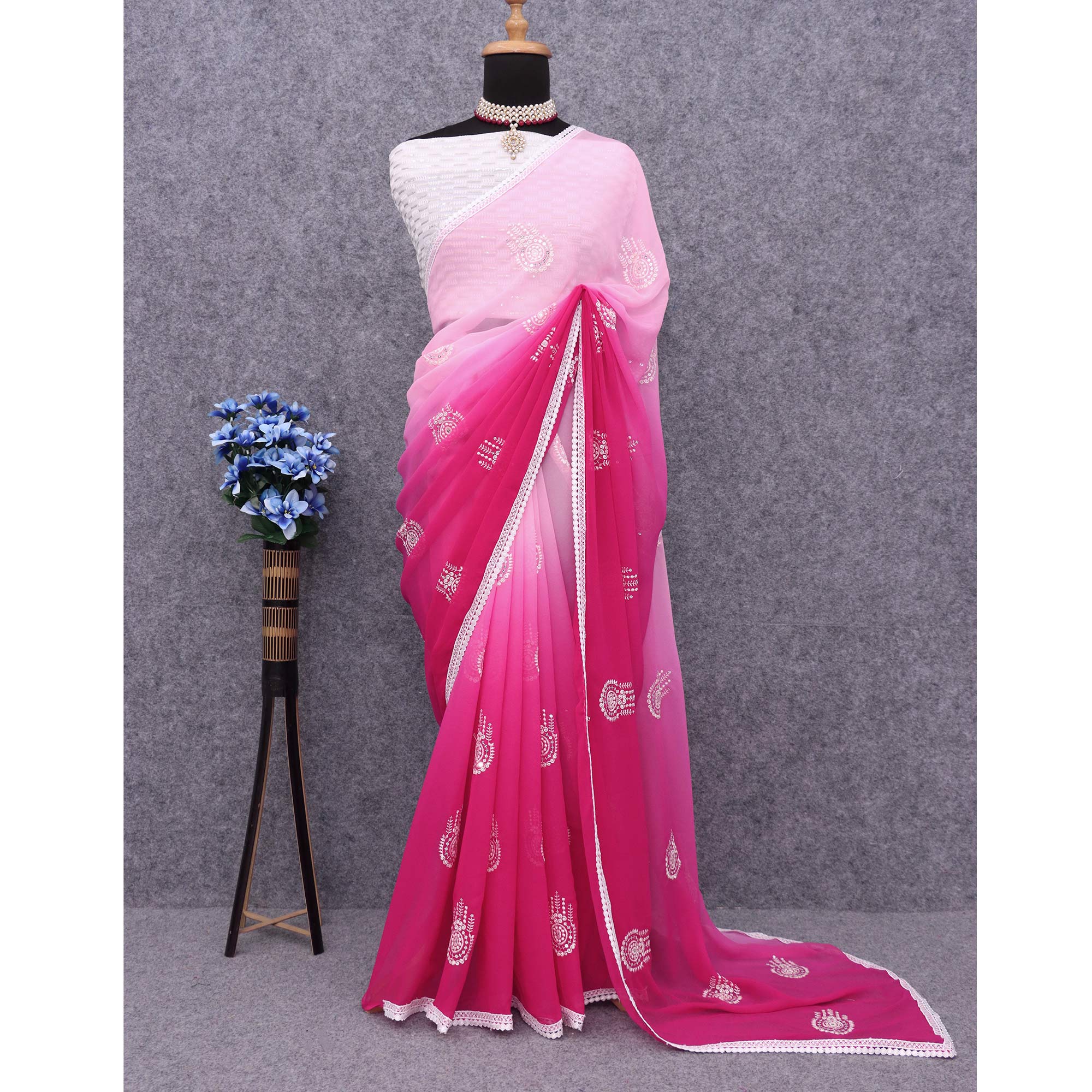 Pink Sequins Embroidered Georgette Saree