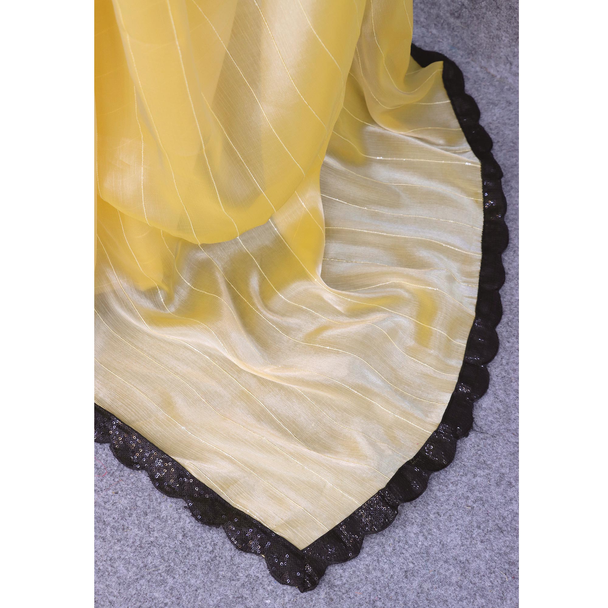 Yellow Sequins Embroidered Chiffon Saree