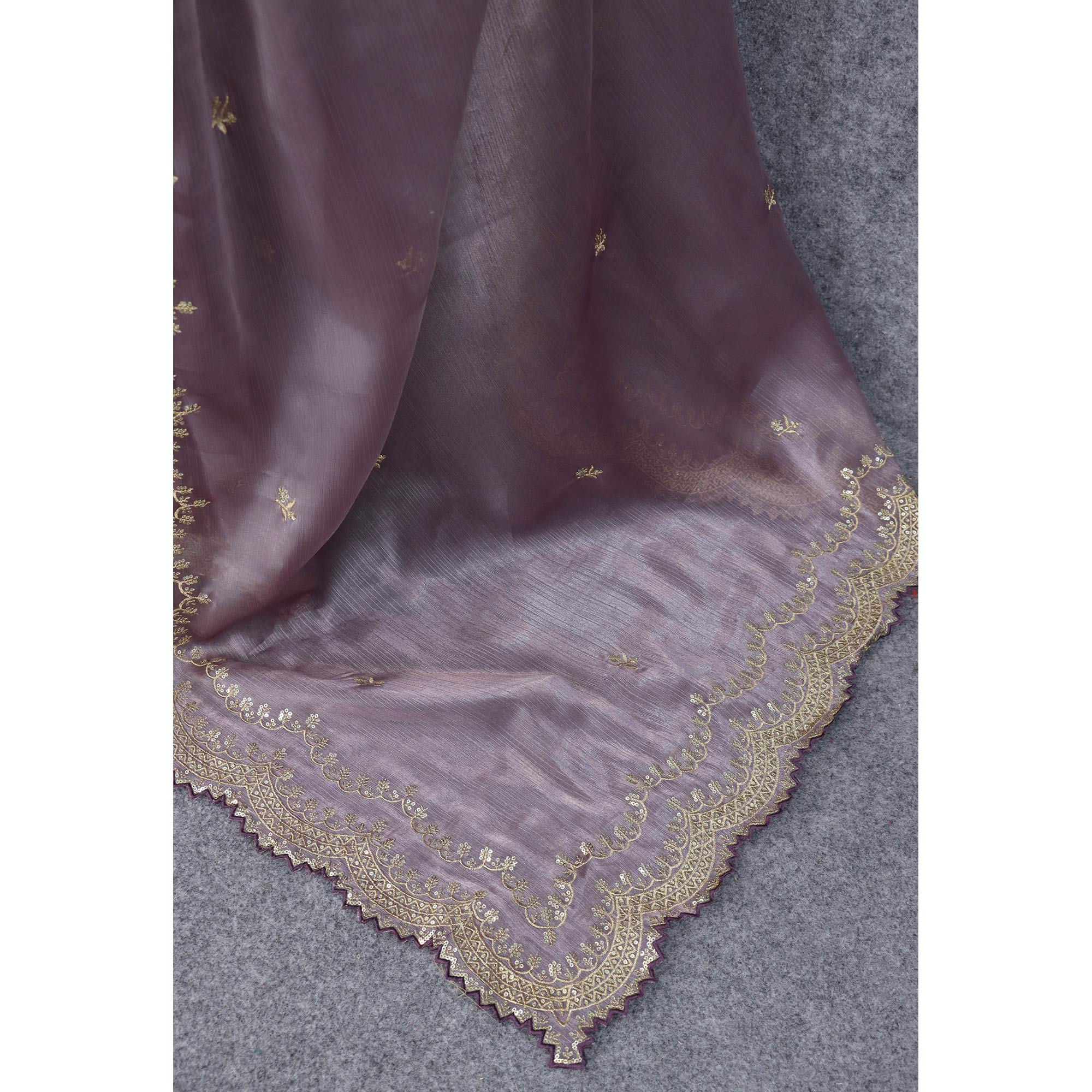 Mauve Sequins Embroidered Chiffon Saree