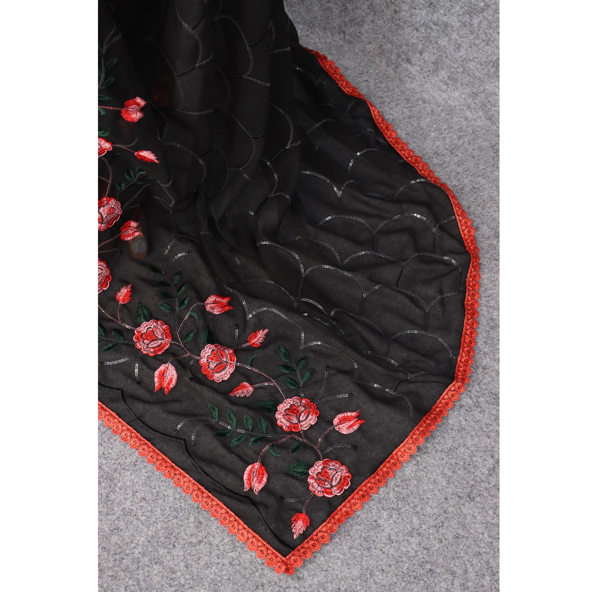 Black Floral Embroidered Georgette Saree