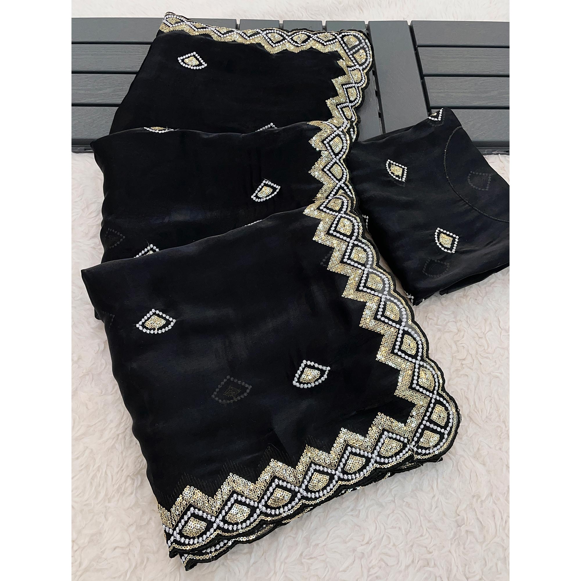 Black Sequins Embroidered Satin Saree