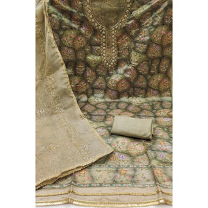 Grey Floral Sequins Embroidery With Handwork Organza Dress Material