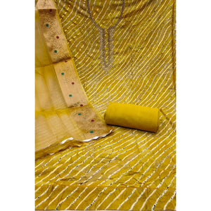 Yellow Printed With Intricate Moti Handwork Jam Cotton Dress Material