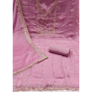 Light Purple Floral Elegance With Sequins Embroidery On Viscose Satin Dress Material
