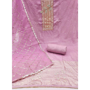 Pink Woven With Intricate Moti Handwork Banarasi Cotton Dress Material