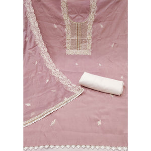Dusty Mauve Cotton Silk Dress Material Embellished With Floral Embroidery & Intricate Handwork