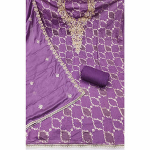 Luxury Purple Floral Weaving Banarasi Silk Dress Material With Fine Sequins Cording Hand Embroidery