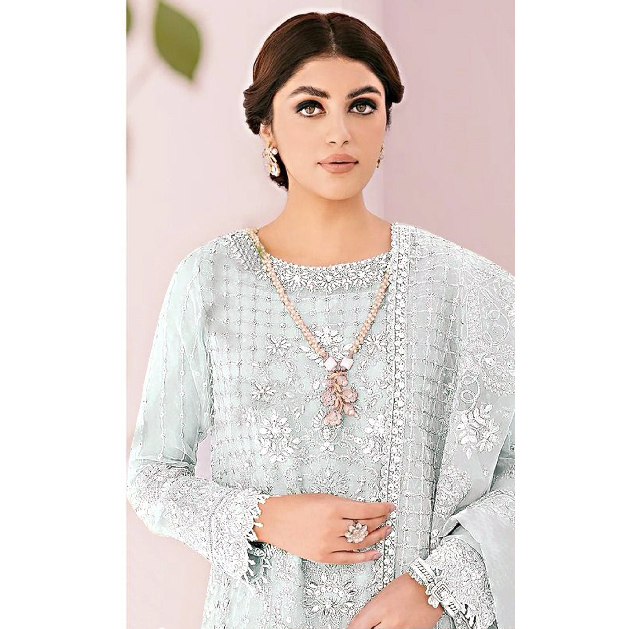 Sky Blue Sequins Embroidered Georgette Sharara Suit
