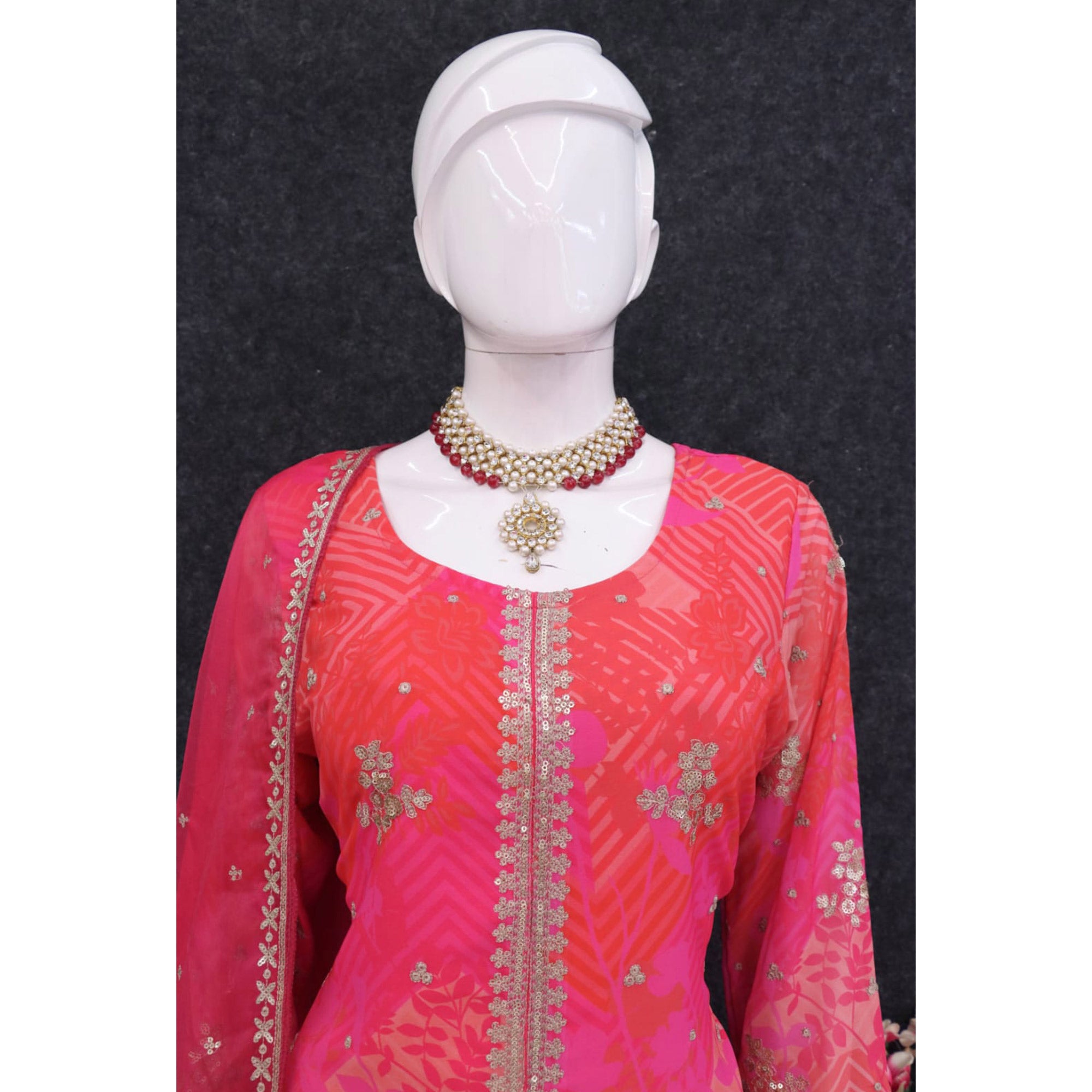 Pink Sequins Embroidered Georgette Sharara Suit