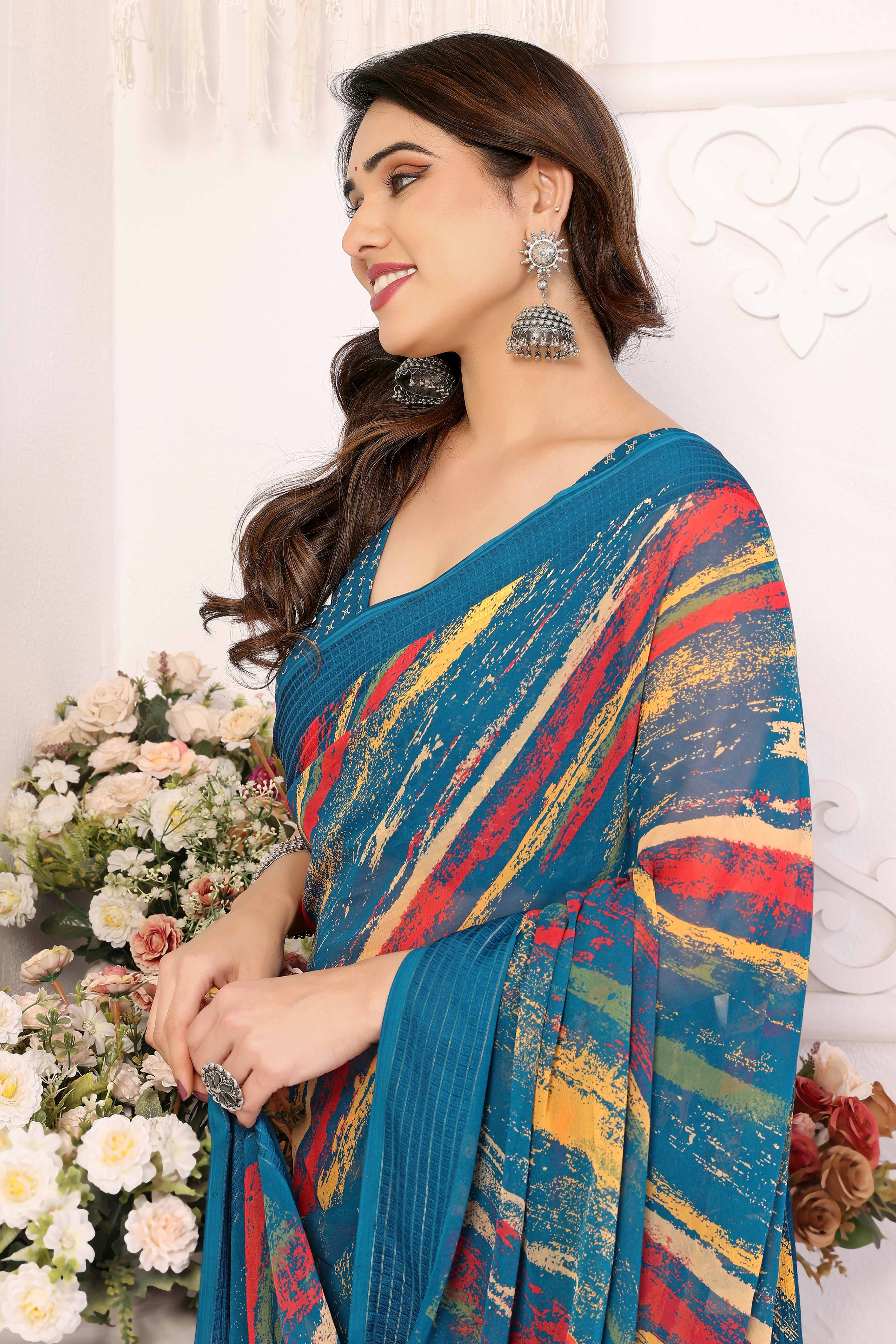 Morpich Printed Georgette Saree Saree With Tassels