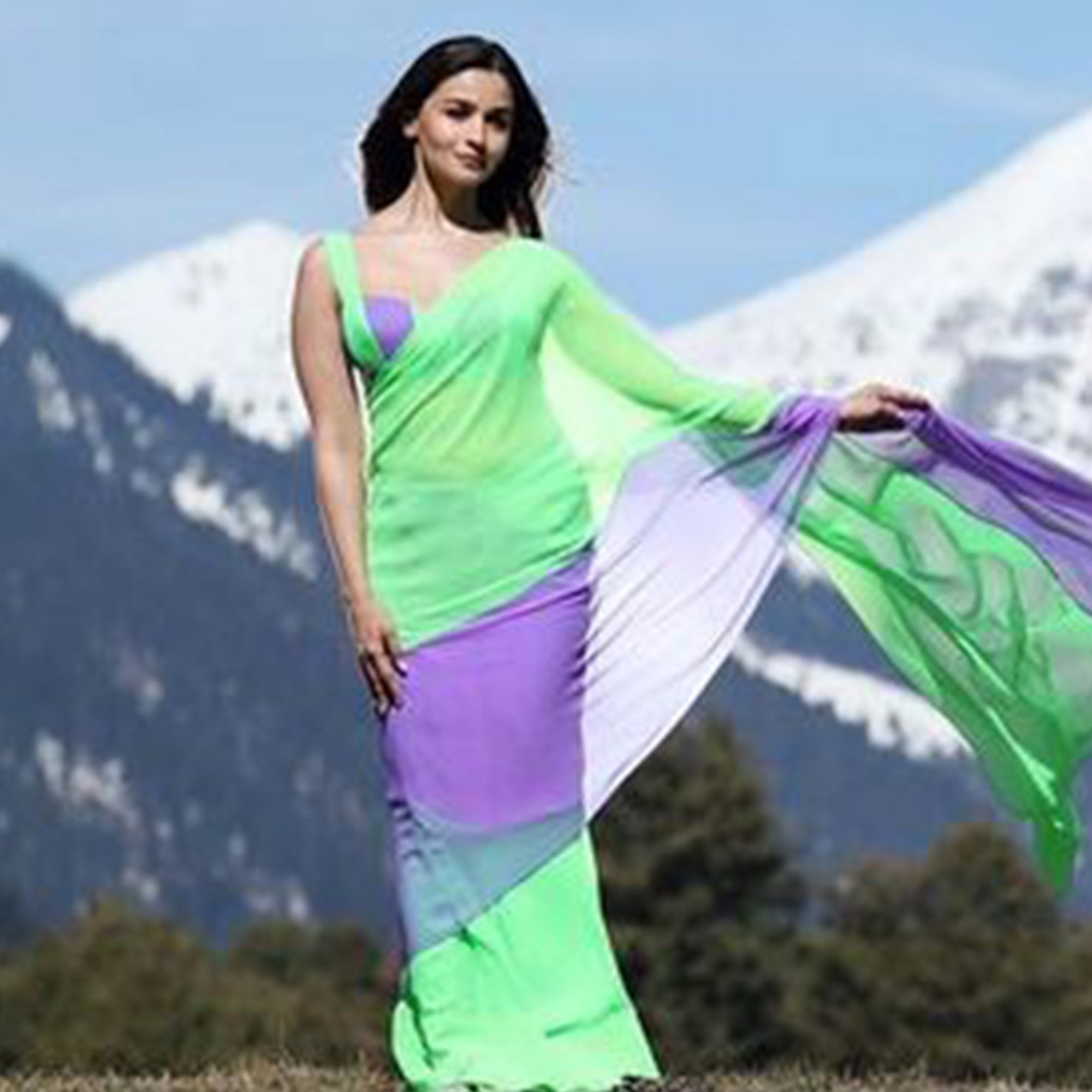 Sea Green Printed Georgette Saree