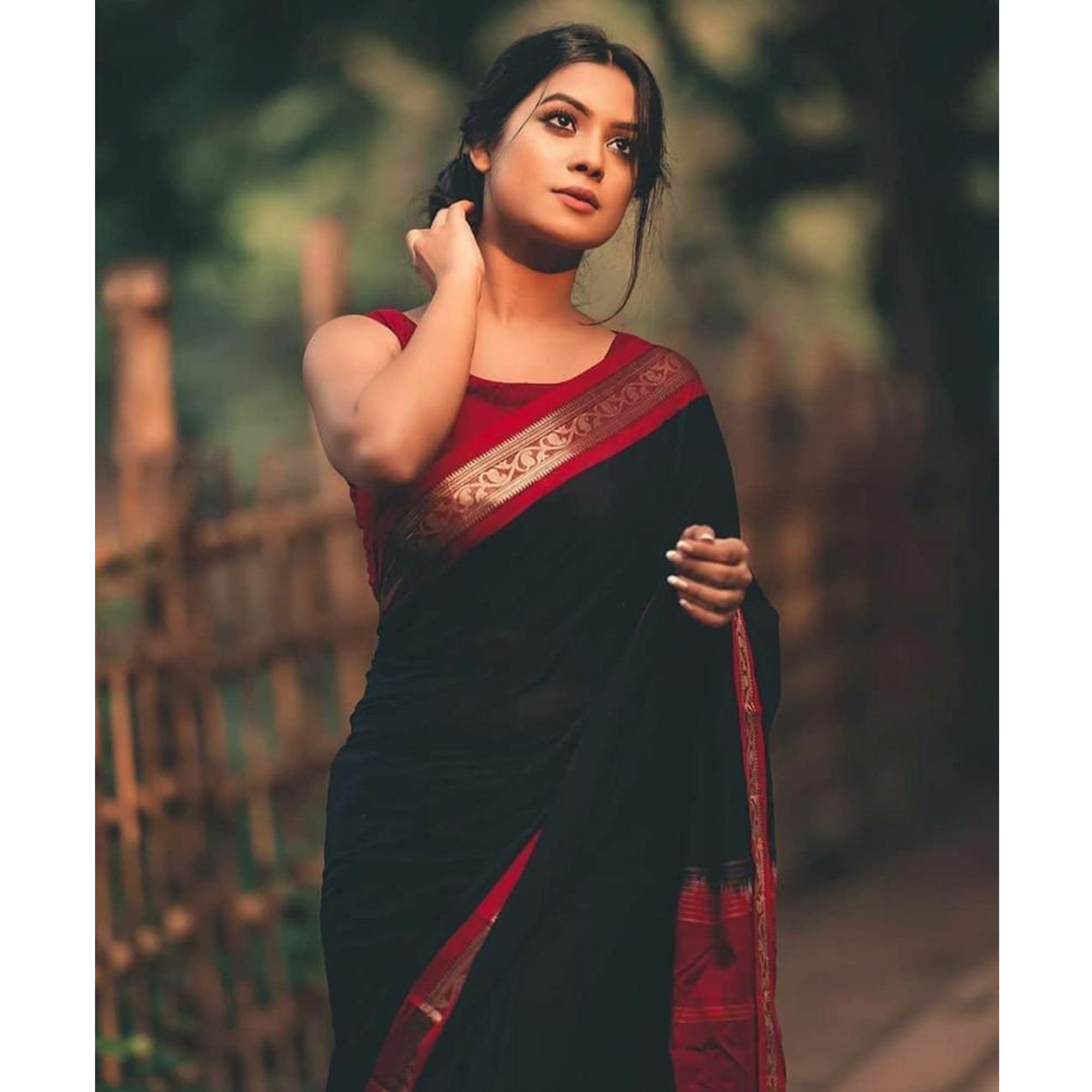 Black Woven Cotton Silk Saree With Tassels