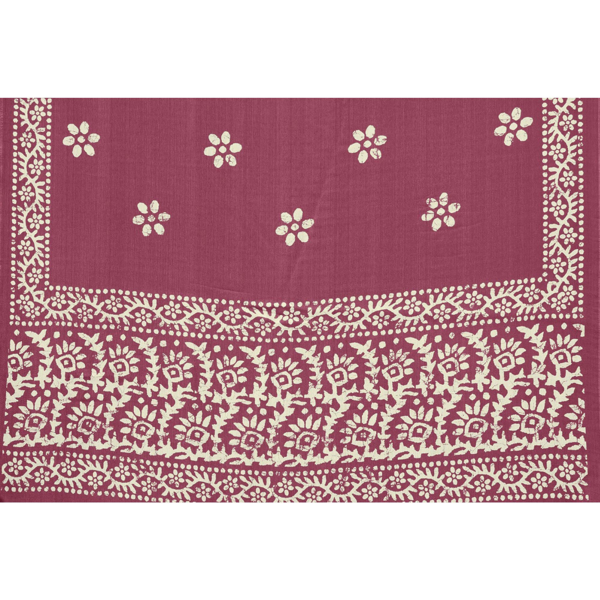 Wine Floral Printed Chiffon Saree