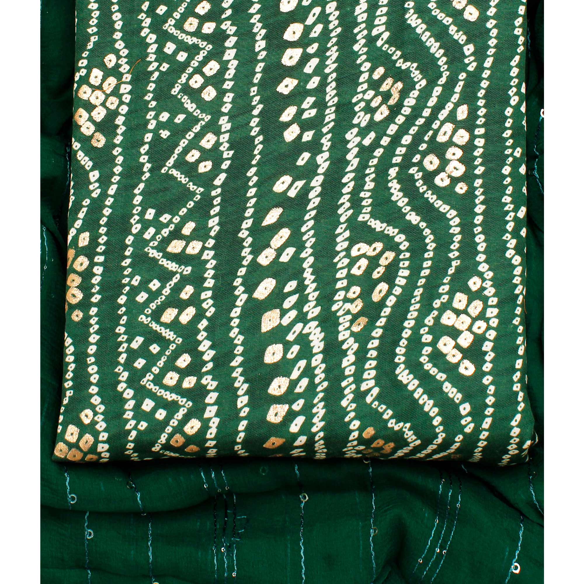 Green Foil Printed Pure Cotton Dress Material