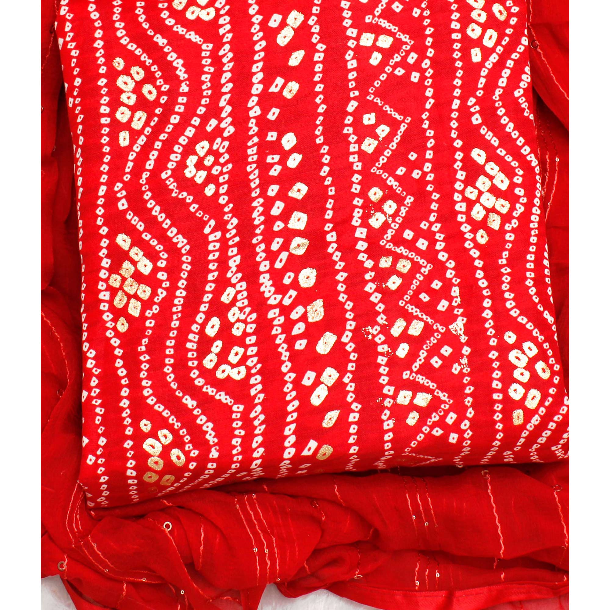Red Foil Printed Pure Cotton Dress Material