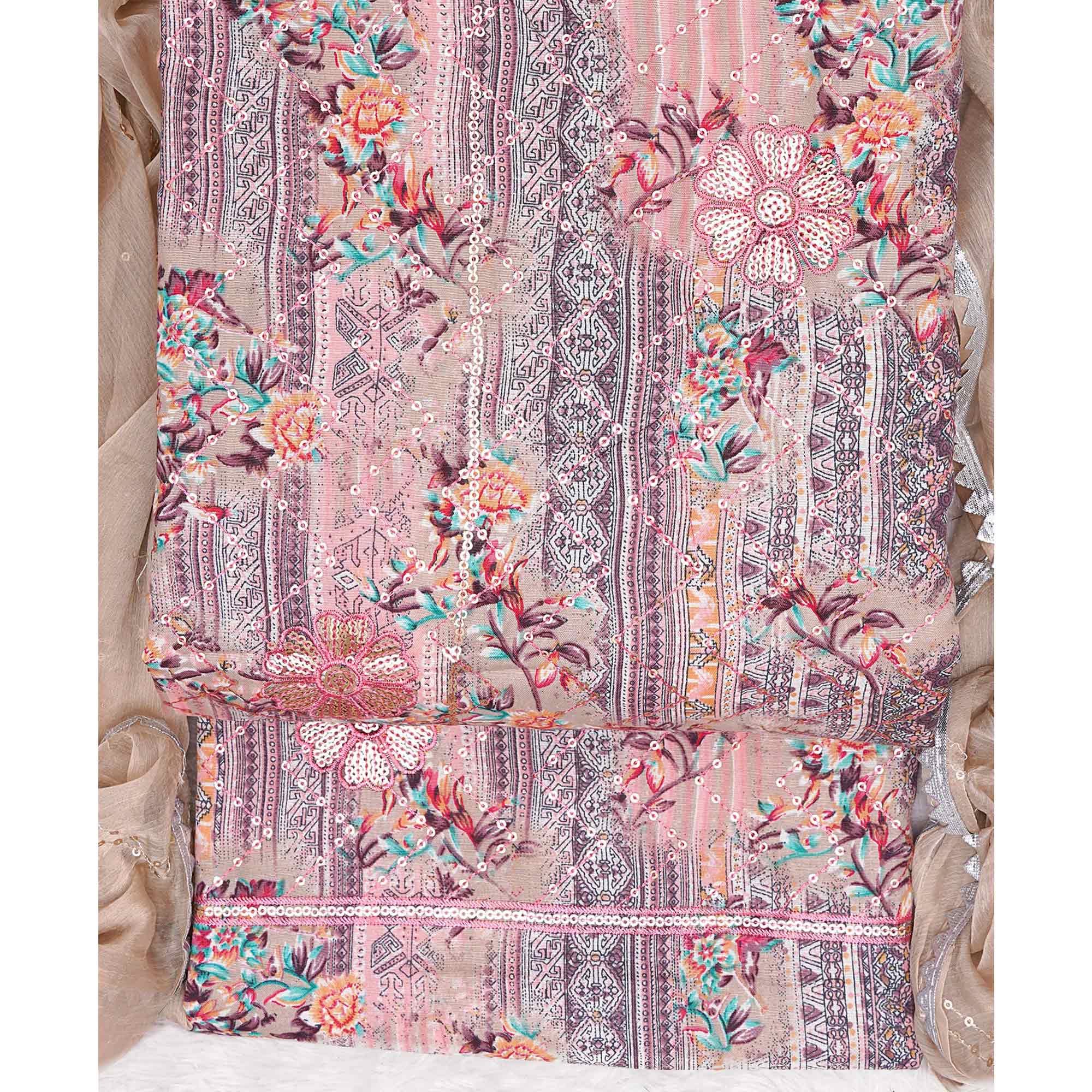 Peach Floral Foil Printed Pure Cotton Dress Material