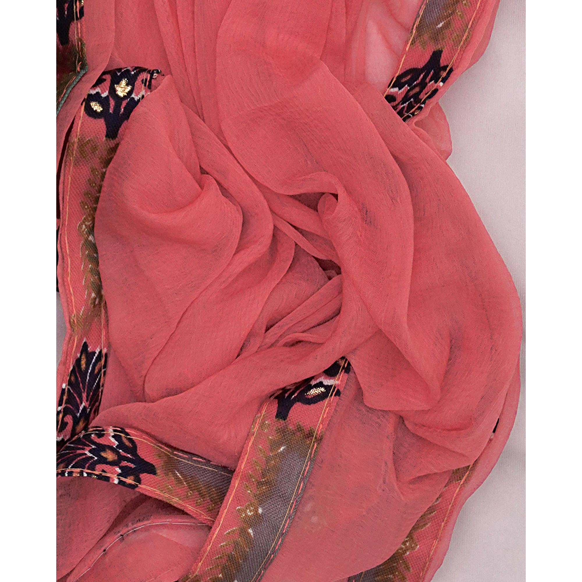 Gajari Pink Foil Printed Cotton Blend Dress Material