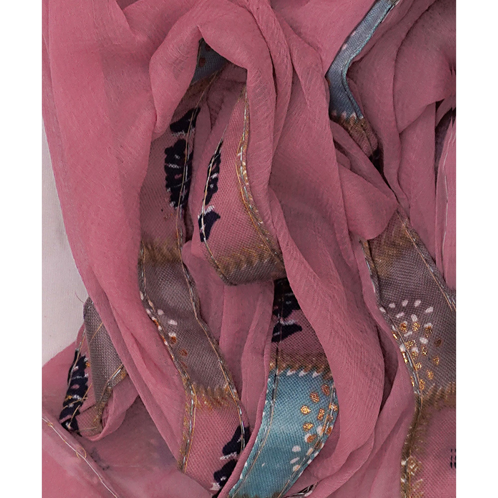 Pink Foil Printed Cotton Blend Dress Material