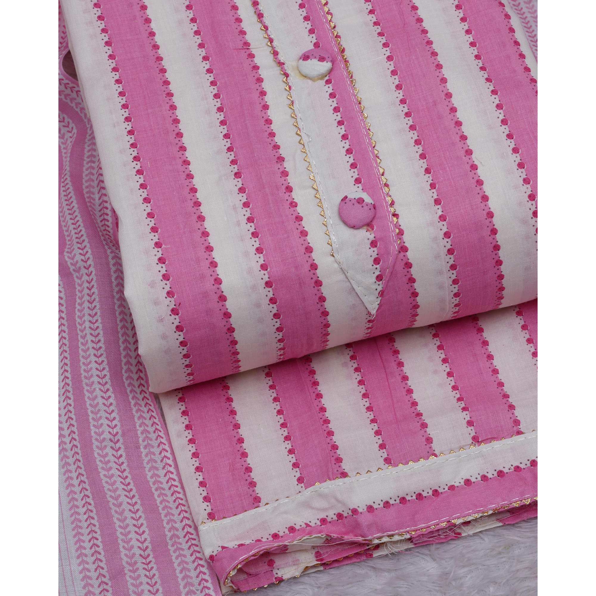 Pink Printed With Gota Patti Work Cotton Blend Dress Material