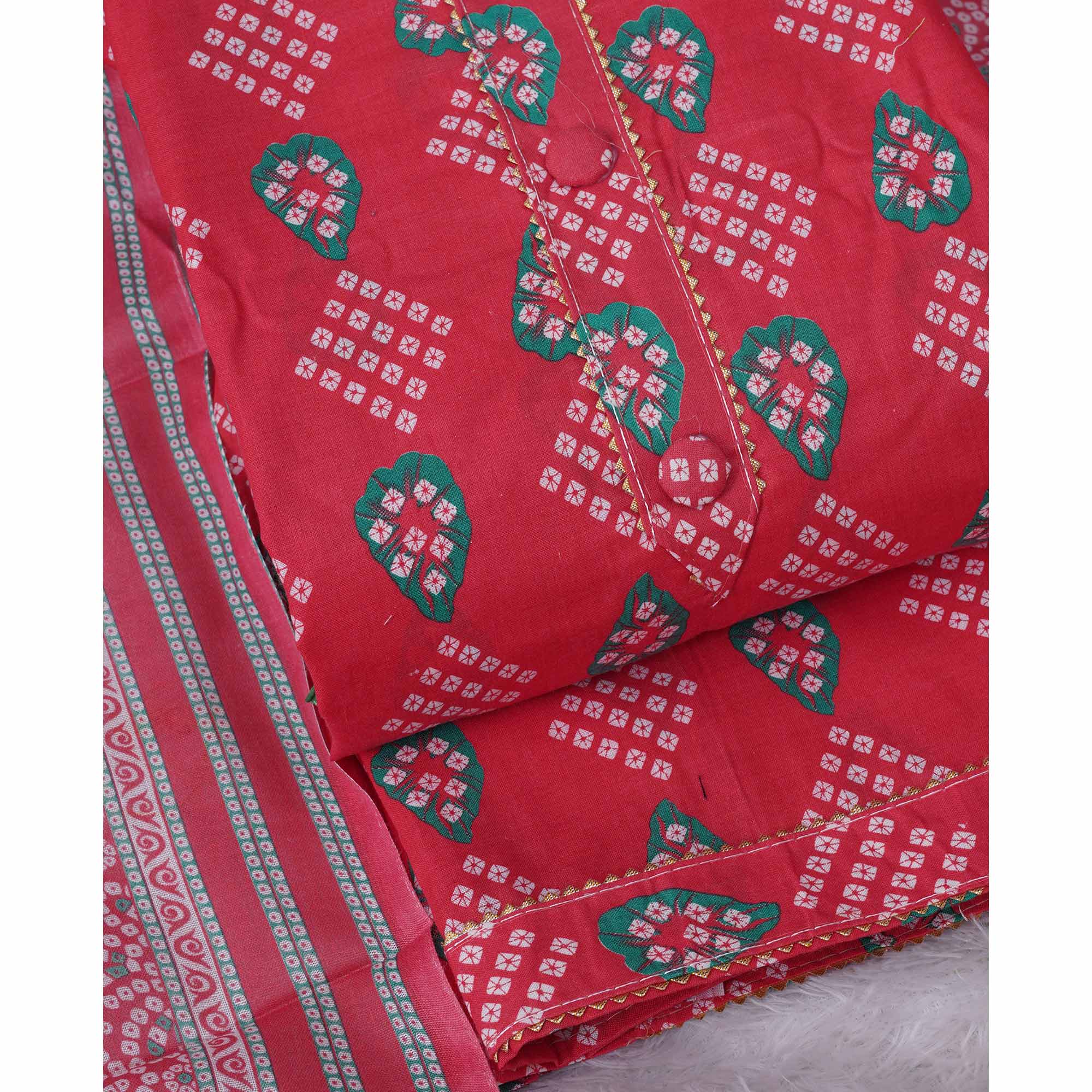 Gajari Pink Bandhani Printed Cotton Blend Dress Material
