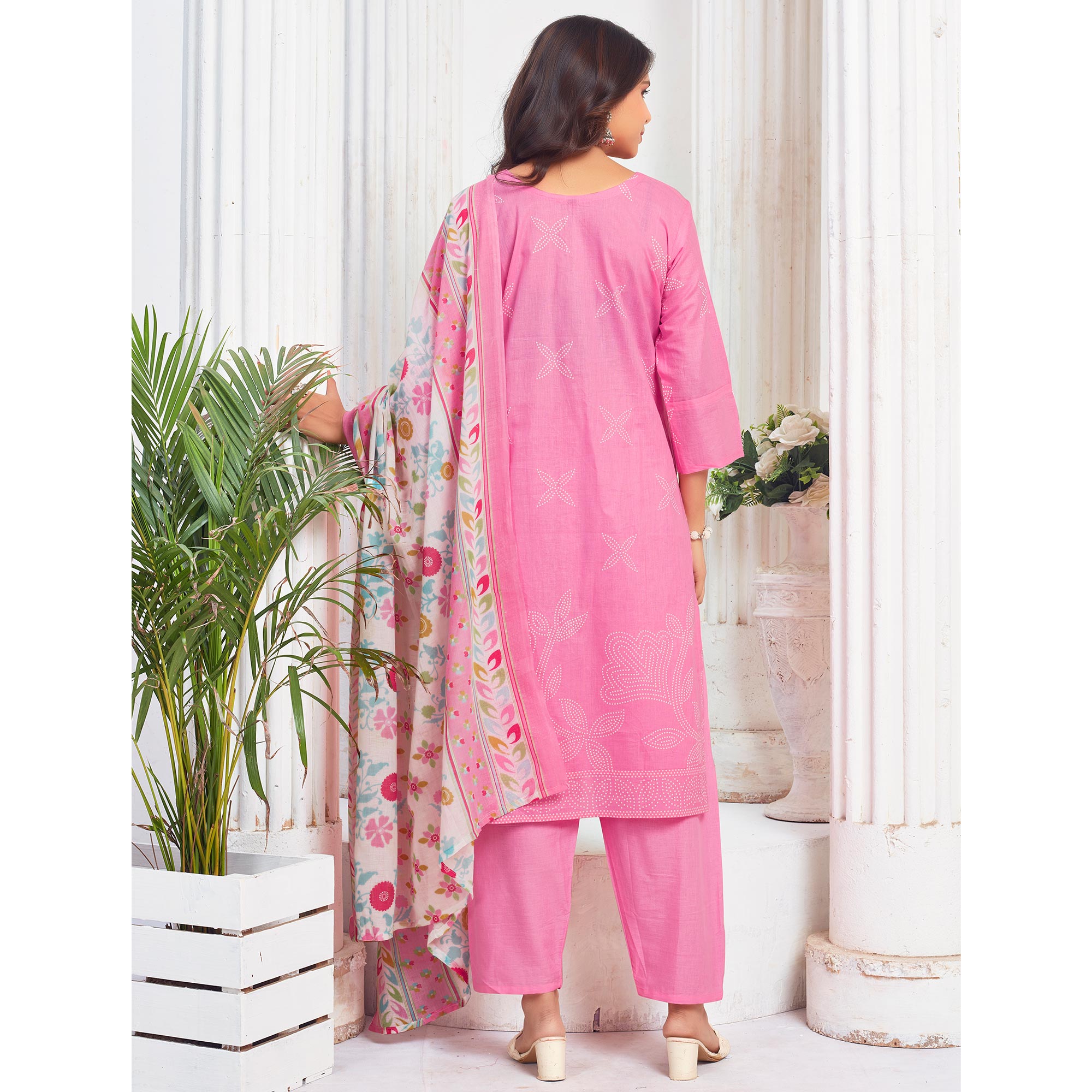 Pink Floral Printed Pure Cotton Salwar Suit