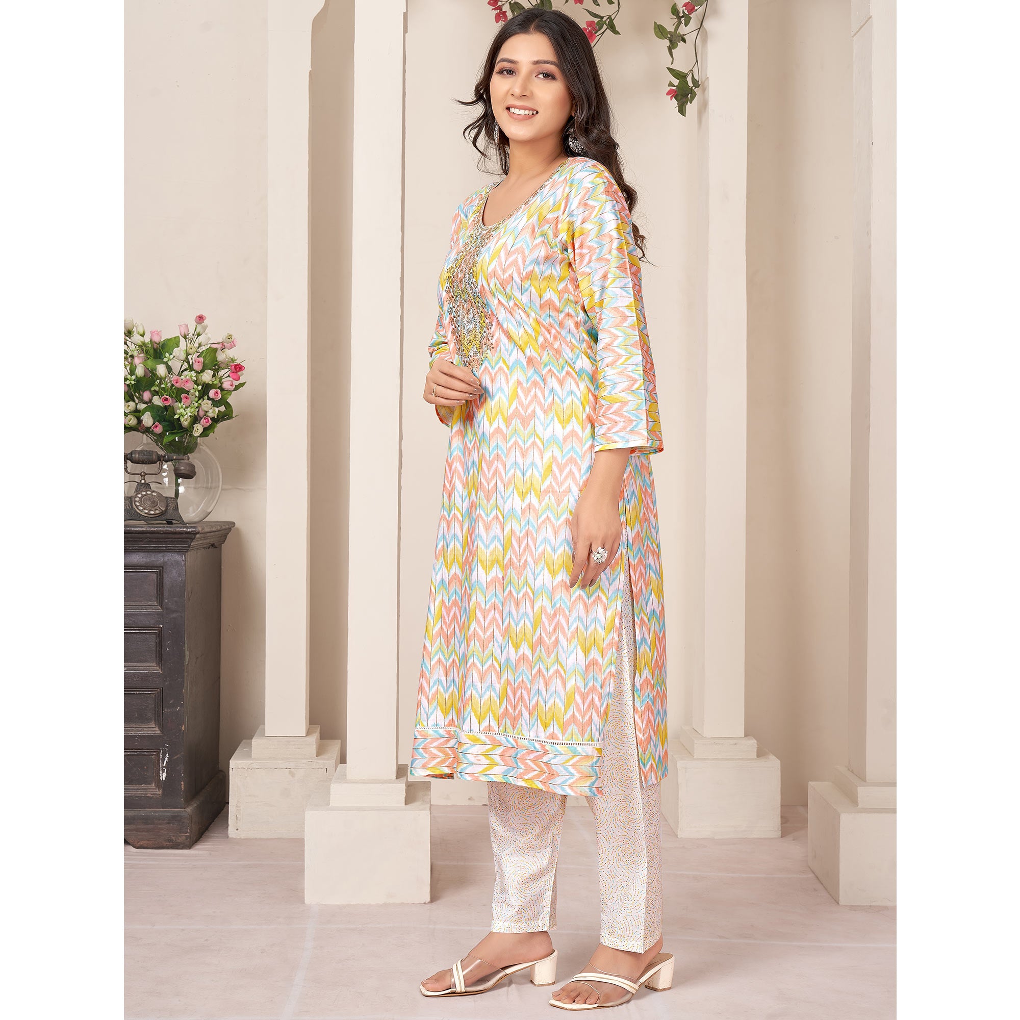 Multicolor Printed Pure Cotton Straight Salwar Suit