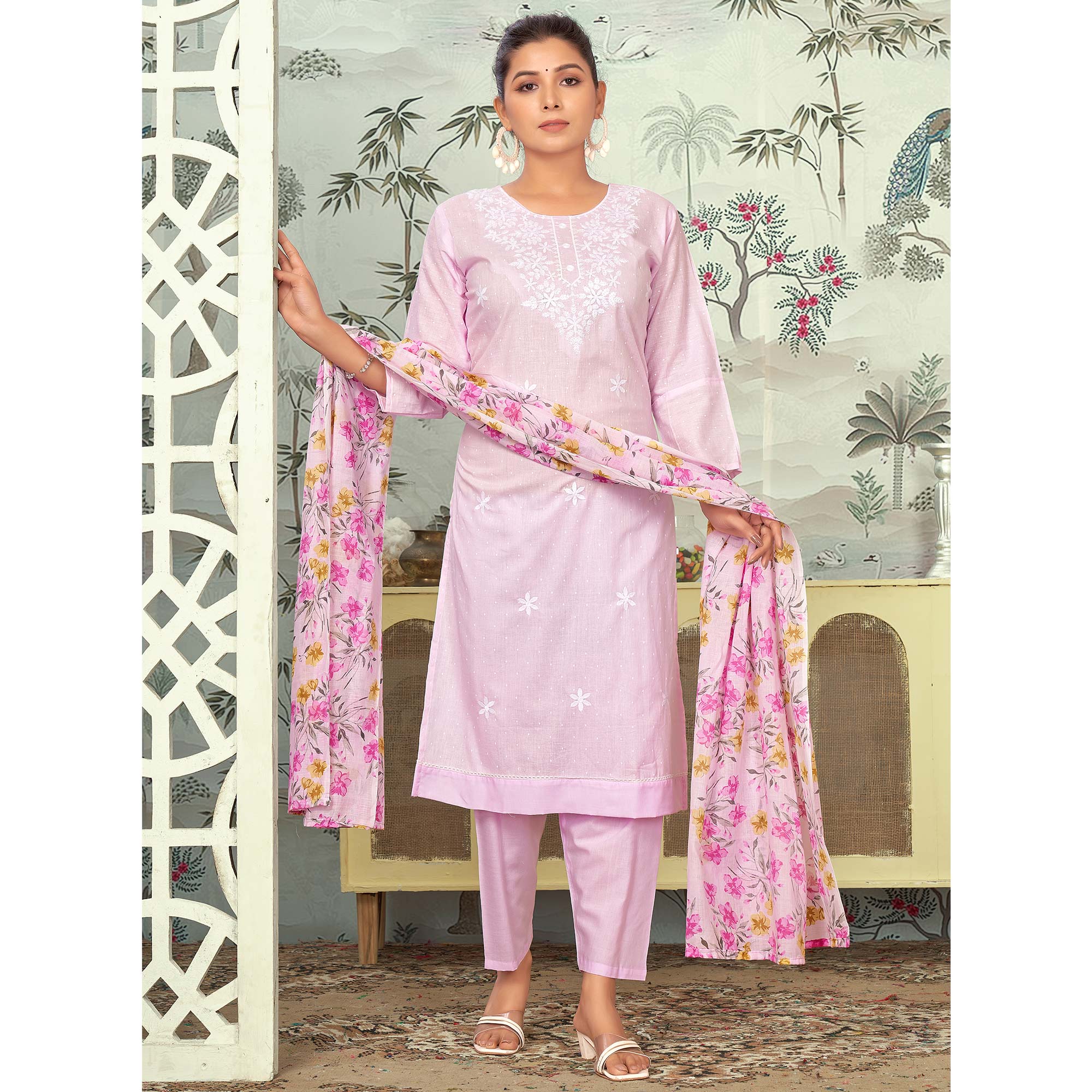 Baby Pink Embroidered Pure Cotton Salwar Suit