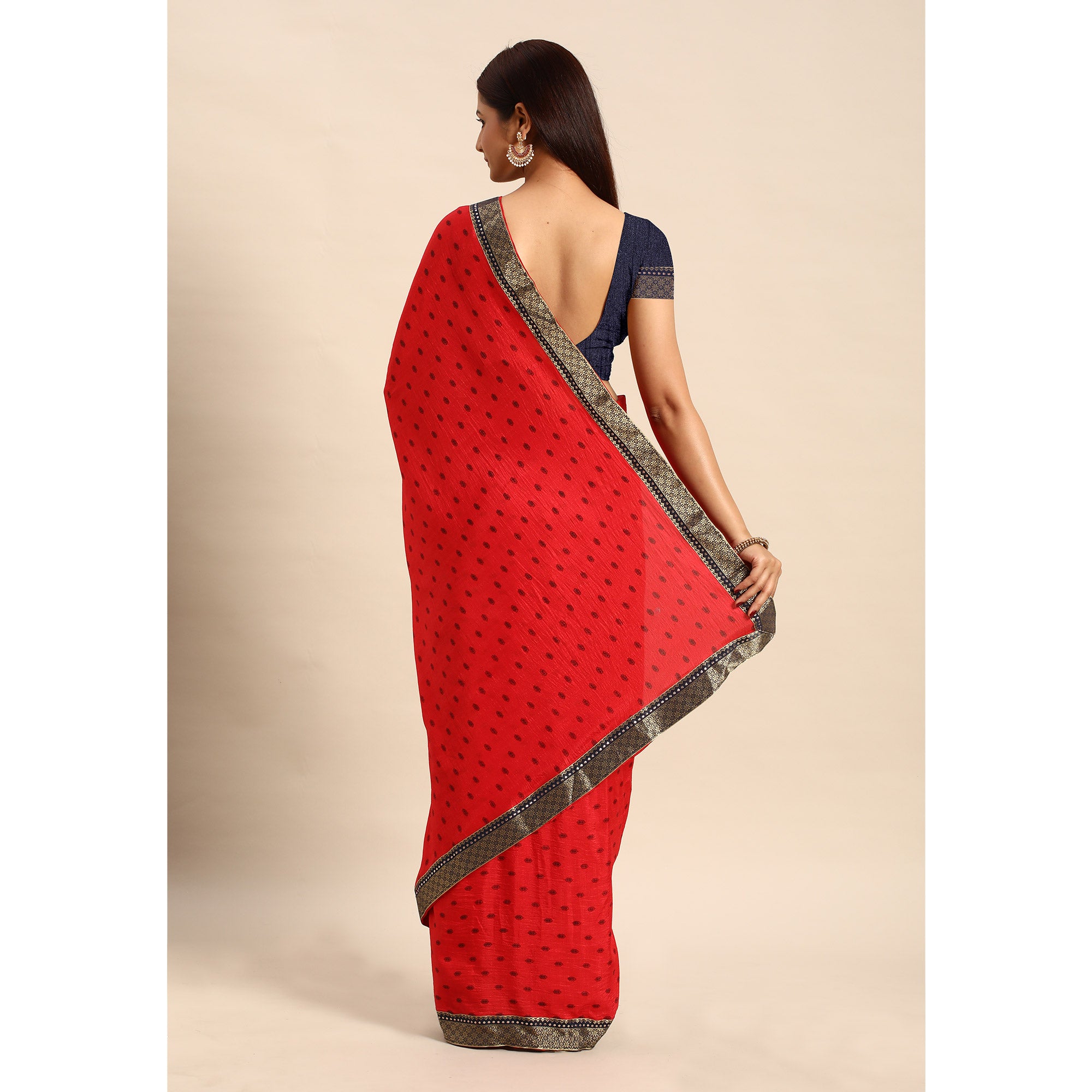 Red Printed Vichitra Silk Saree