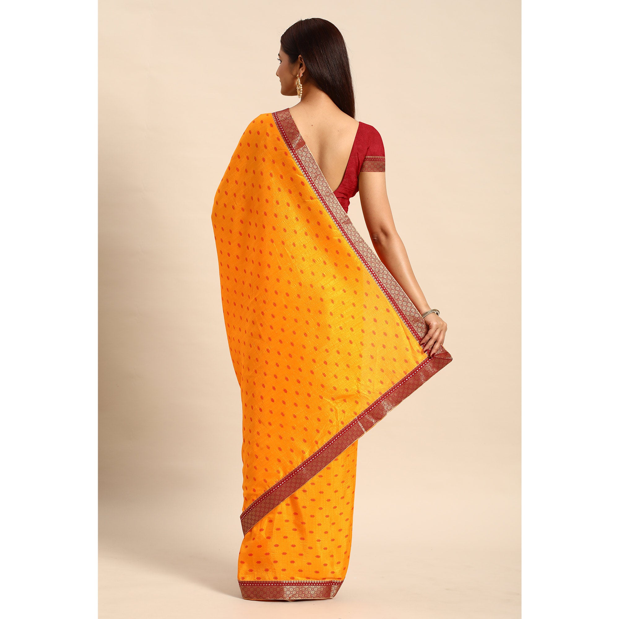 Mustard Printed Vichitra Silk Saree