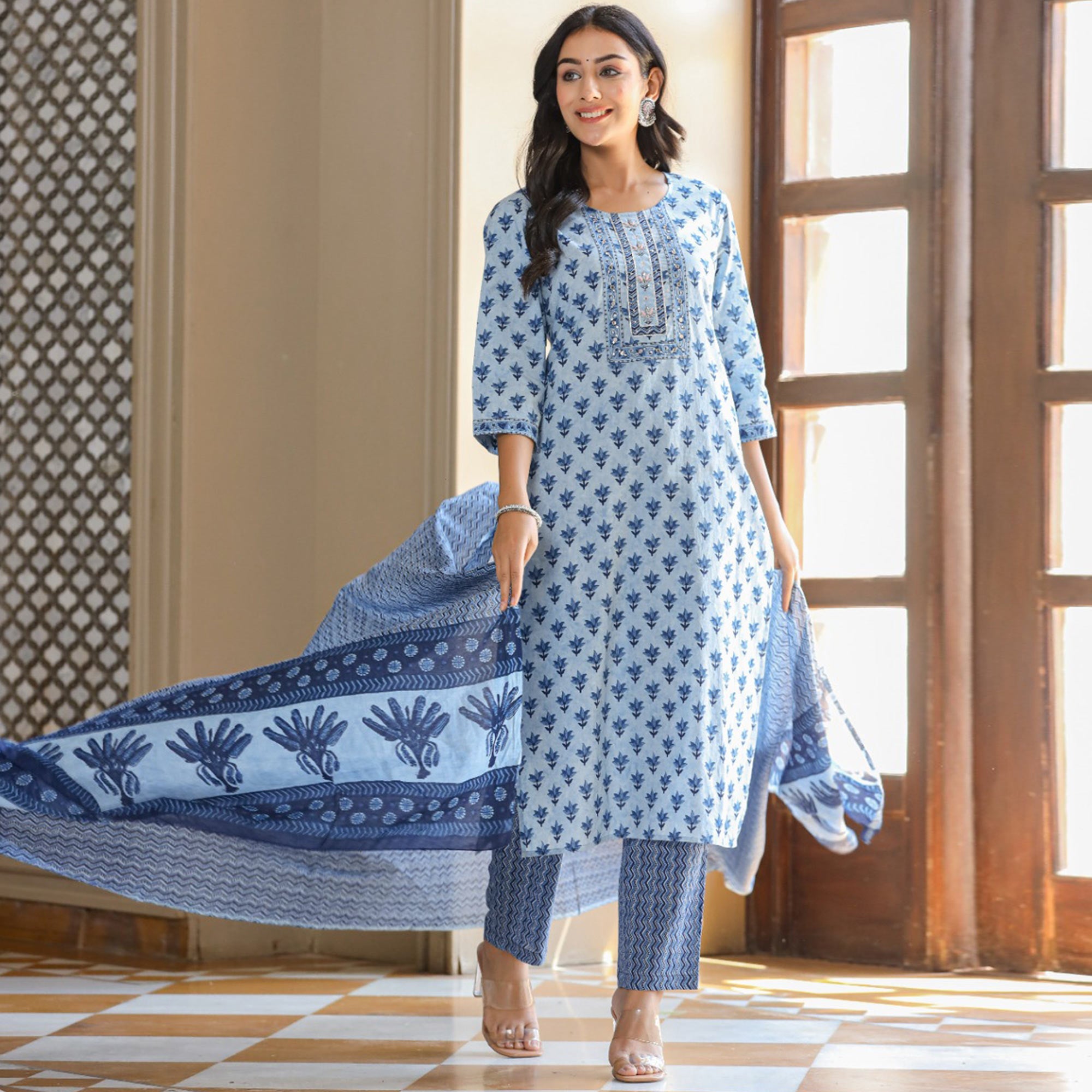 Blue Jaipuri Printed Pure Cotton Suit