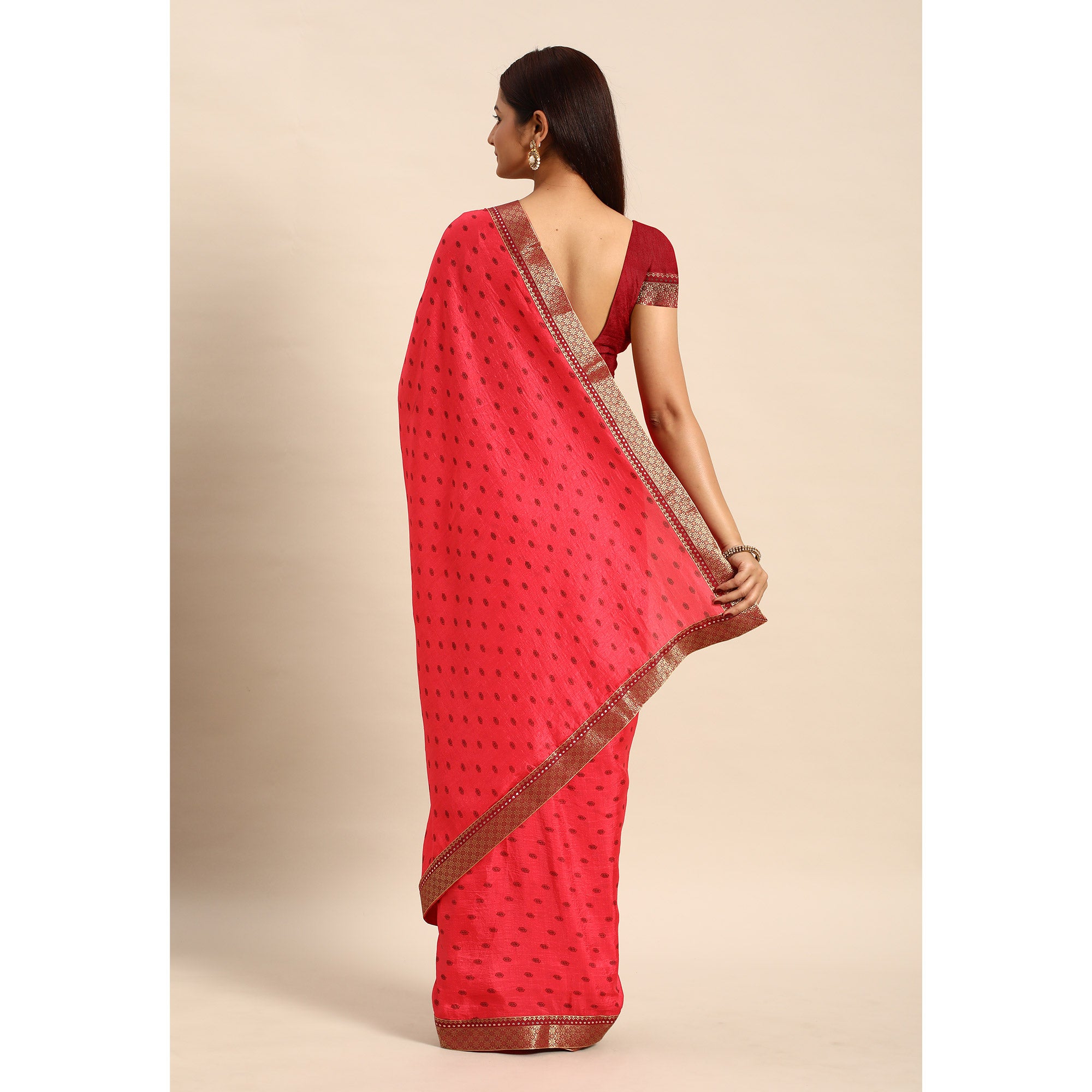 Pink Printed Vichitra Silk Saree